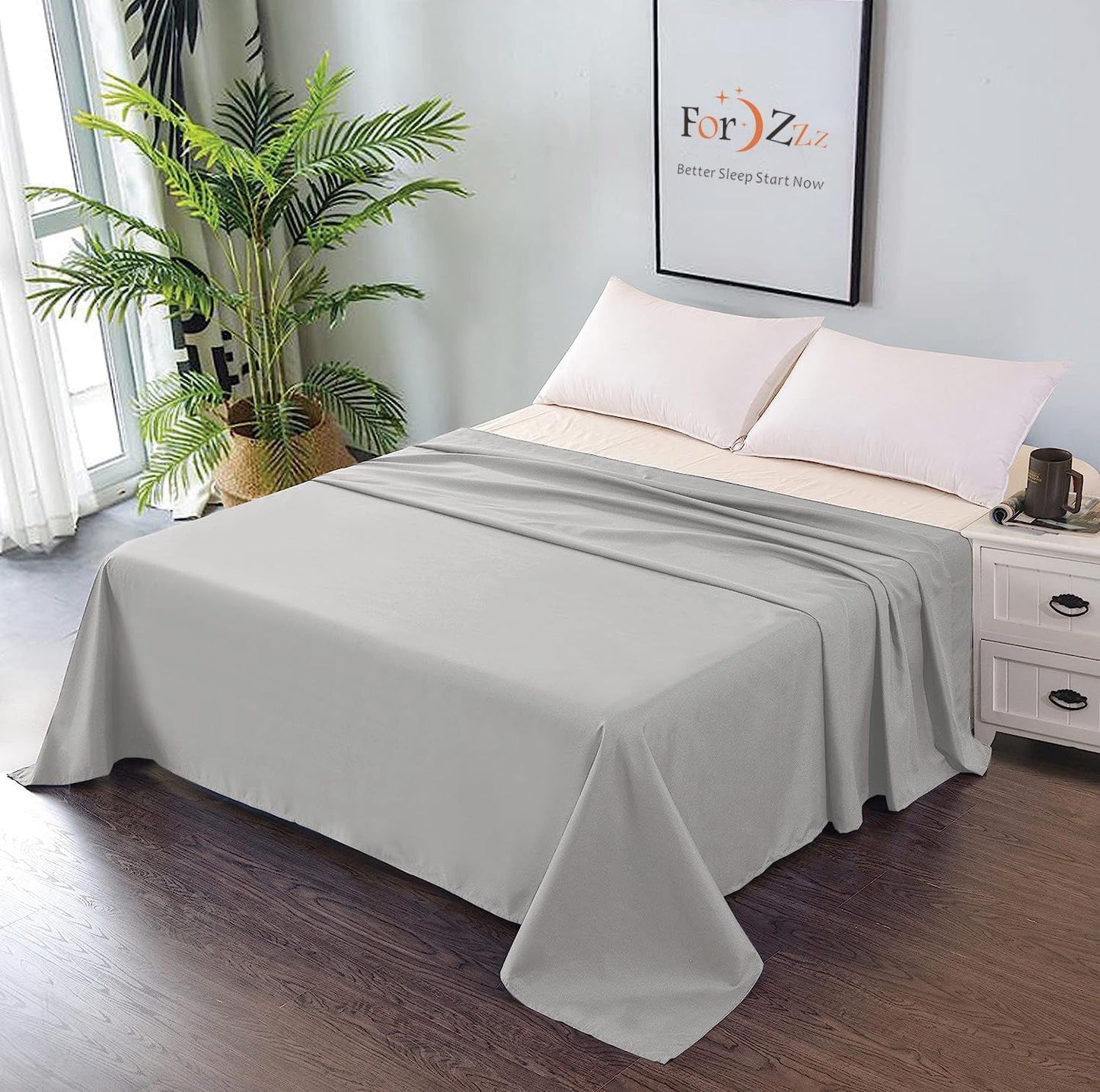 Elegant Comfort Premium Hotel Quality 1-Piece King Single Flat Sheet, Luxury and Softest 2000 Thread Count Bedding Flat Sheet(King Single,Silver-gray)