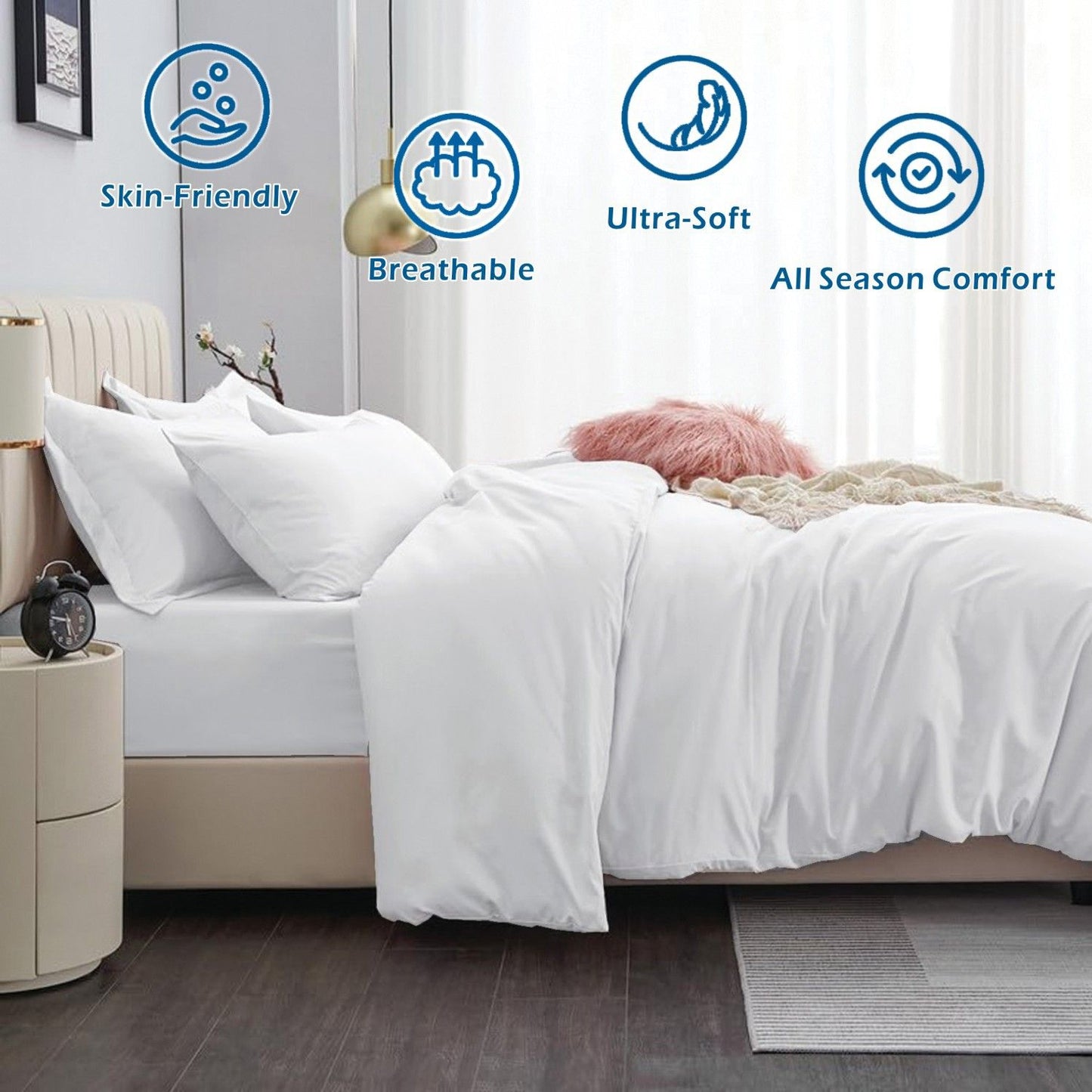 3 Piece Hotel Soft Microfiber Quilt Cover Set-2000TC Duvet/Donna Cover Set & Pillowcases -1 Quilt Cover Zipper Closure & 1 x Pillowcases-Breathable Bedding - Wrinkle, Fade, Stain Resistant(White,Queen)