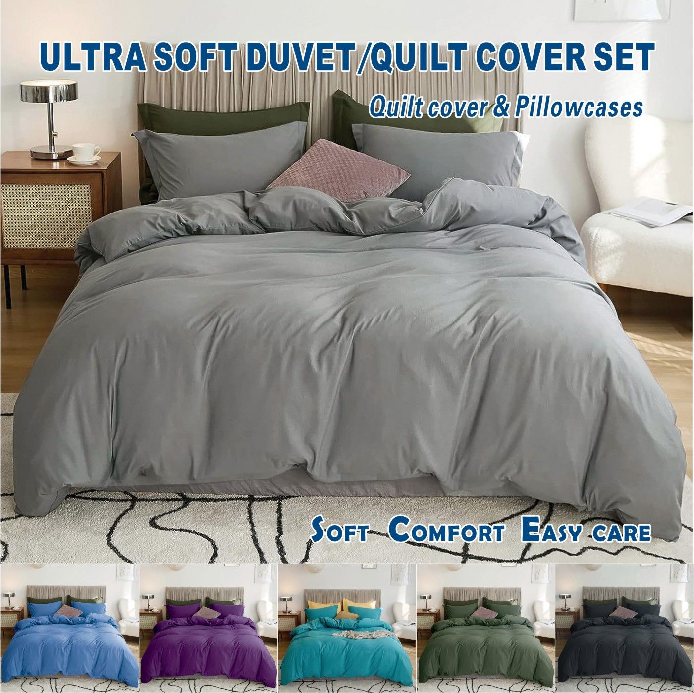 3 Piece Hotel Soft Microfiber Quilt Cover Set-2000TC Duvet/Donna Cover Set & Pillowcases -1 Quilt Cover Zipper Closure & 1 x Pillowcases-Breathable Bedding - Wrinkle, Fade, Stain Resistant(Grey,Queen)
