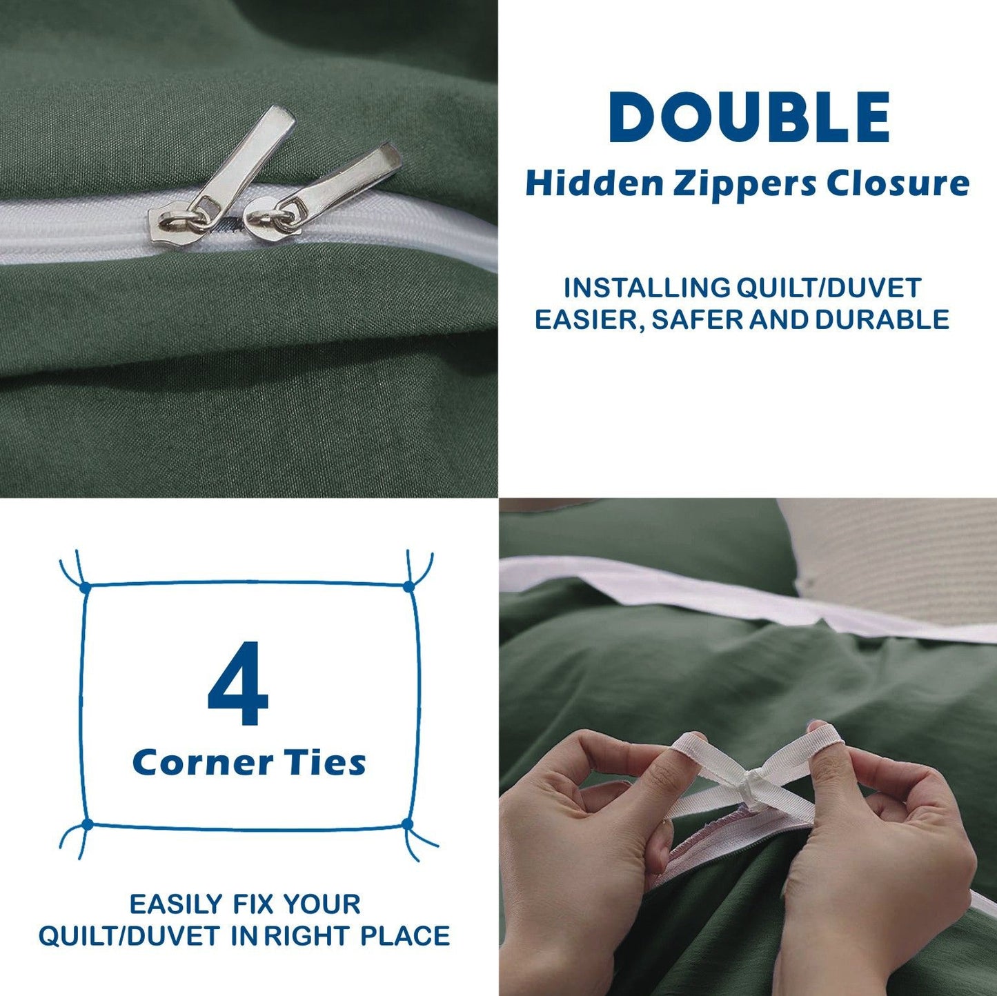 3 Piece Hotel Soft Microfiber Quilt Cover Set-2000TC Duvet/Donna Cover Set & Pillowcases -1 Quilt Cover Zipper Closure & 1 x Pillowcases-Breathable Bedding - Wrinkle, Fade, Stain Resistant(Olive green,Queen)