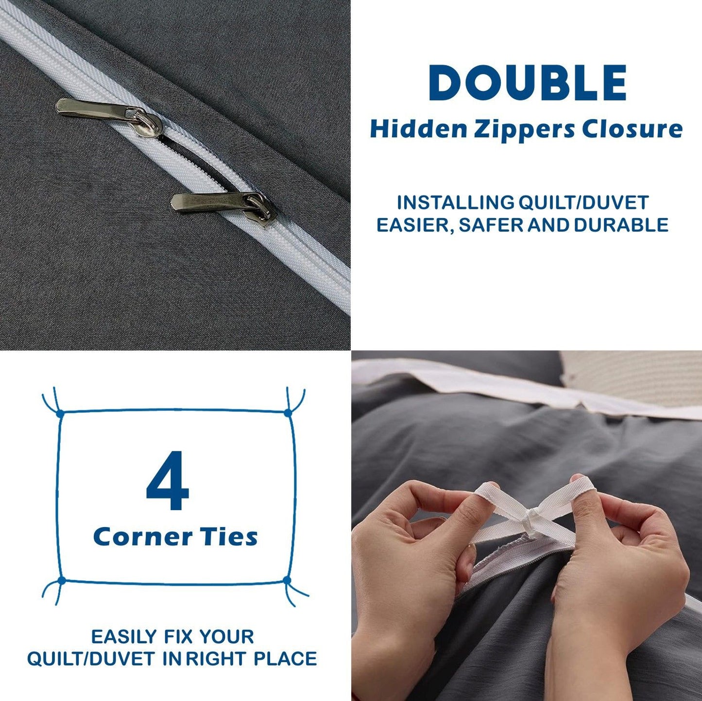 3 Piece Hotel Soft Microfiber Quilt Cover Set-2000TC Duvet/Donna Cover Set & Pillowcases -1 Quilt Cover Zipper Closure & 1 x Pillowcases-Breathable Bedding - Wrinkle, Fade, Stain Resistant(Dark gray,Queen)