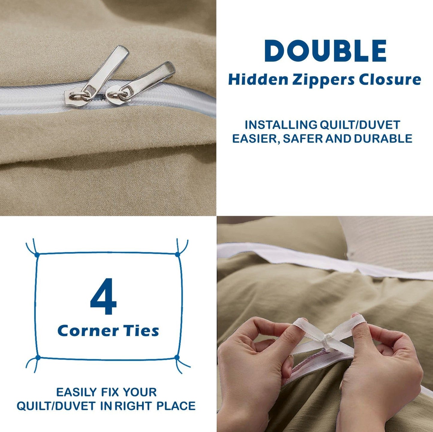 3 Piece Hotel Soft Microfiber Quilt Cover Set-2000TC Duvet/Donna Cover Set & Pillowcases -1 Quilt Cover Zipper Closure & 1 x Pillowcases-Breathable Bedding - Wrinkle, Fade, Stain Resistant(Camel Beige,Queen)