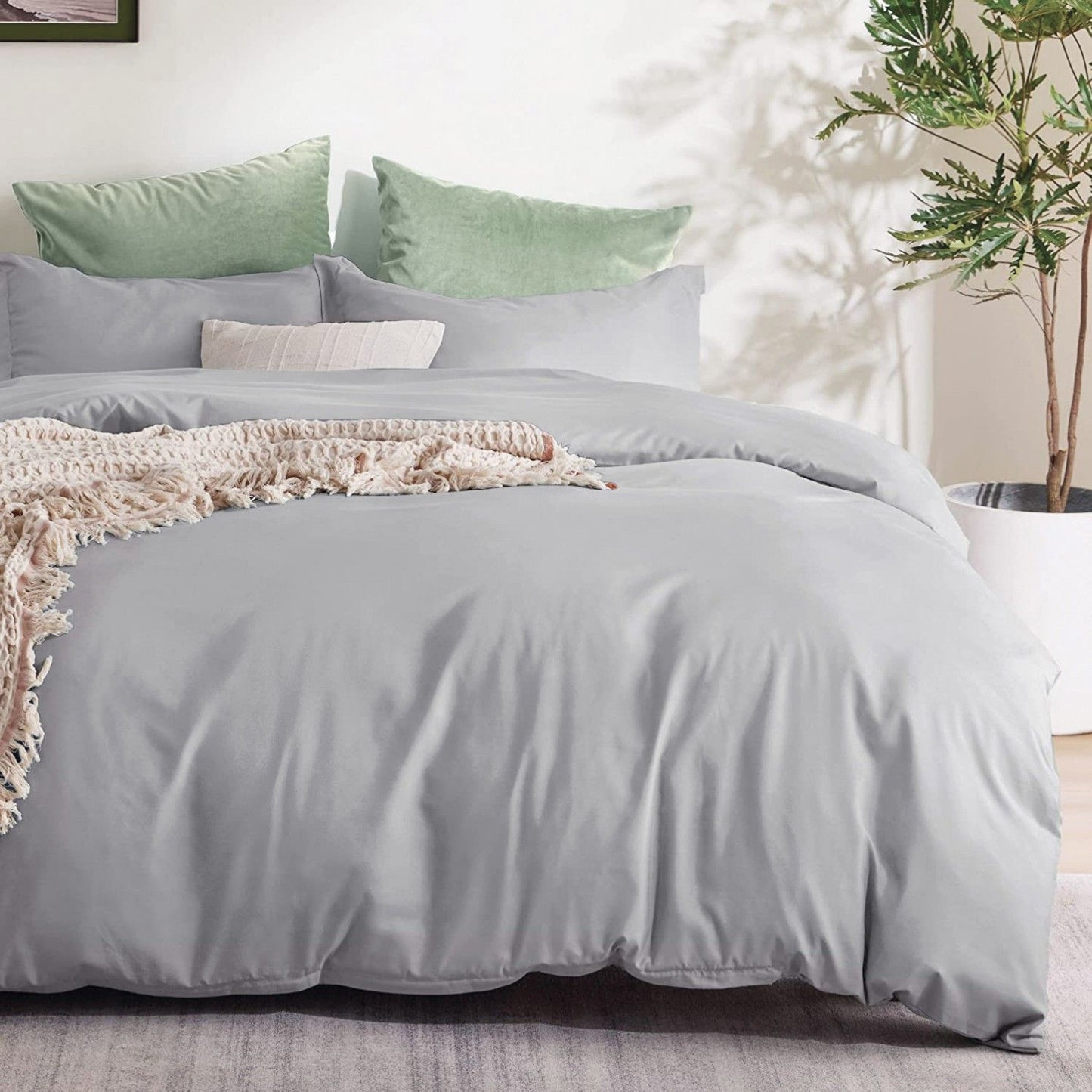 3 Piece Hotel Soft Microfiber Quilt Cover Set-2000TC Duvet/Donna Cover Set & Pillowcases -1 Quilt Cover Zipper Closure & 1 x Pillowcases-Breathable Bedding - Wrinkle, Fade, Stain Resistant(Silver-gray,Queen)