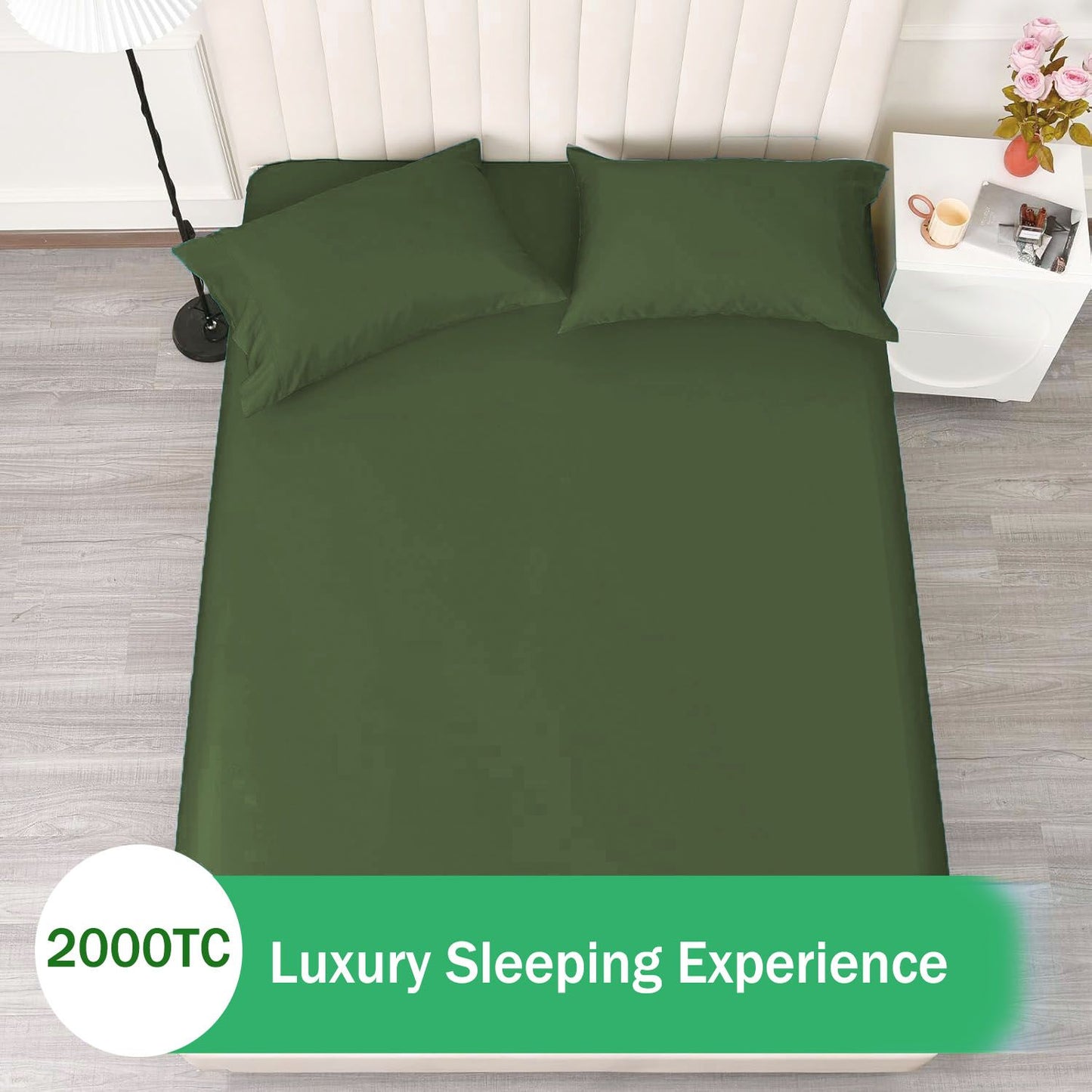3 Piece Fitted Sheet Set- Fitted Sheet & Pillowcases -Breathable Bedding - Wrinkle, Fade, Stain Resistant- 40cm Deep Pocket Fitted Bed Sheet Set(Olive green,Queen)