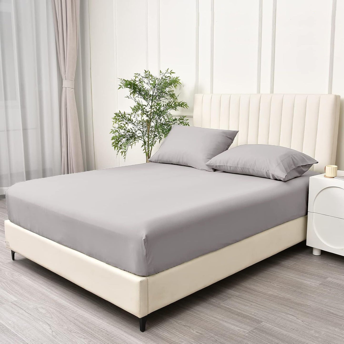 3 Piece Fitted Sheet Set- Fitted Sheet & Pillowcases -Breathable Bedding - Wrinkle, Fade, Stain Resistant- 40cm Deep Pocket Fitted Bed Sheet Set(Silver-gray,Queen)