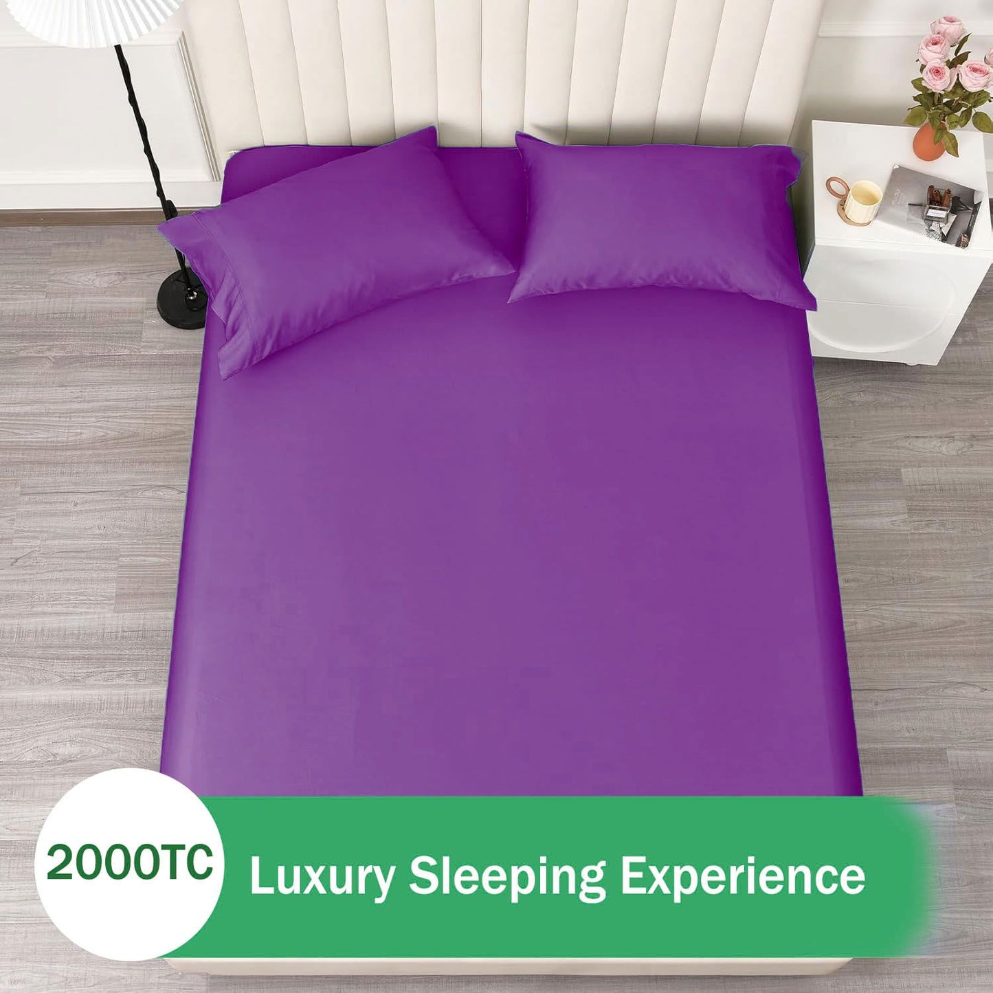 3 Piece Fitted Sheet Set- Fitted Sheet & Pillowcases -Breathable Bedding - Wrinkle, Fade, Stain Resistant- 40cm Deep Pocket Fitted Bed Sheet Set(Purple,Queen)