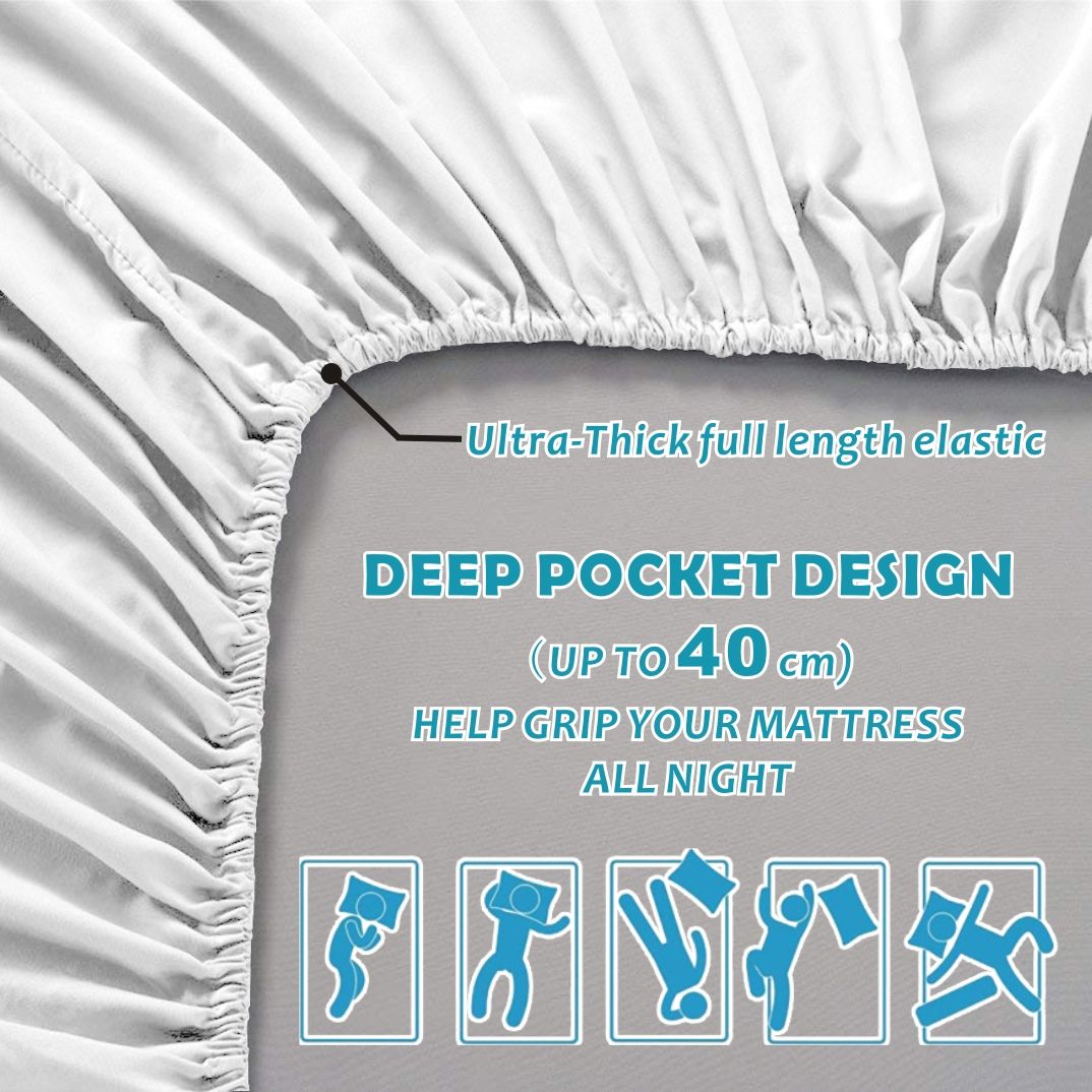 4 Piece Bed Sheet Set- Bedding Sheets & Pillowcases -Breathable Bedding - Wrinkle, Fade, Stain Resistant-Deep Pocket Flat Fitted Bed Sheet Set(White,Queen)