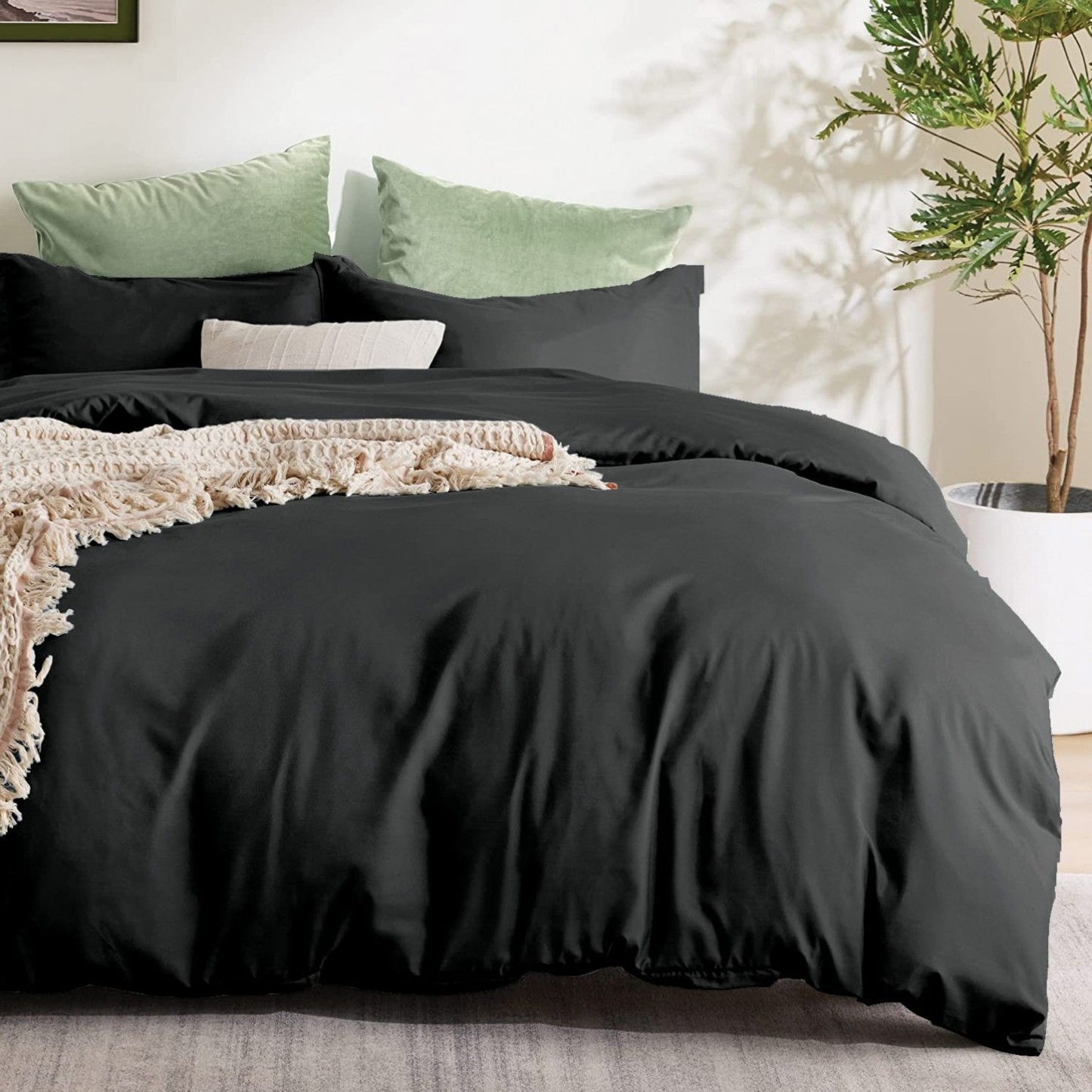 2 Piece Hotel Soft Microfiber Quilt Cover Set-2000TC Duvet/Donna Cover Set & Pillowcases -1 Quilt Cover Zipper Closure & 1 x Pillowcases-Breathable Bedding - Wrinkle, Fade, Stain Resistant(Black,Single)