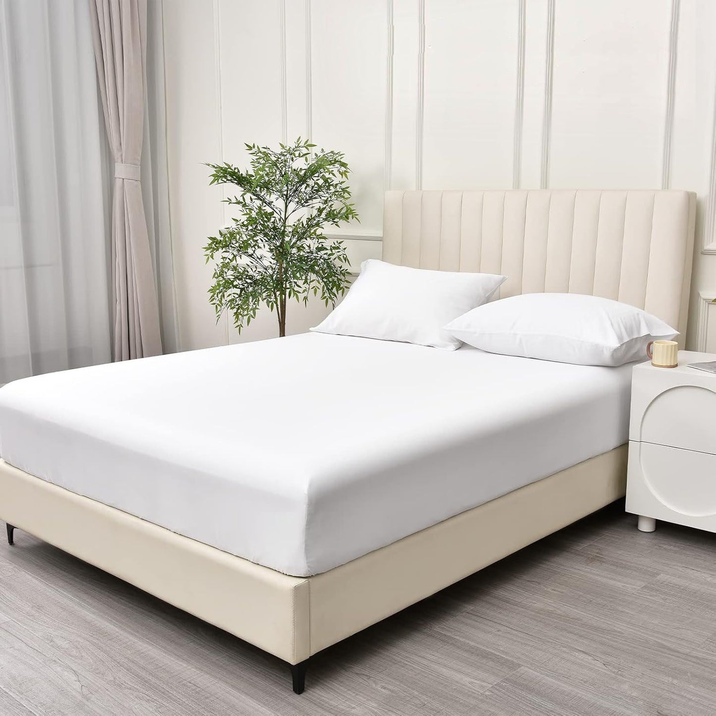 2 Piece Fitted Sheet Set- Fitted Sheet & Pillowcases -Breathable Bedding - Wrinkle, Fade, Stain Resistant- 40cm Deep Pocket Fitted Bed Sheet Set(White,Single)