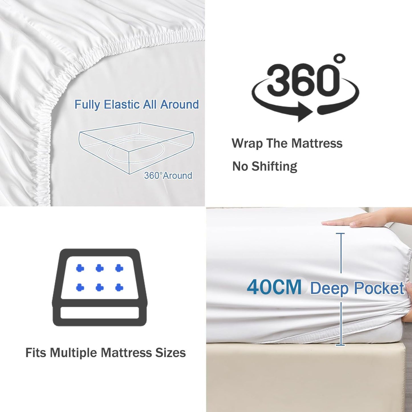 2 Piece Fitted Sheet Set- Fitted Sheet & Pillowcases -Breathable Bedding - Wrinkle, Fade, Stain Resistant- 40cm Deep Pocket Fitted Bed Sheet Set(White,Single)