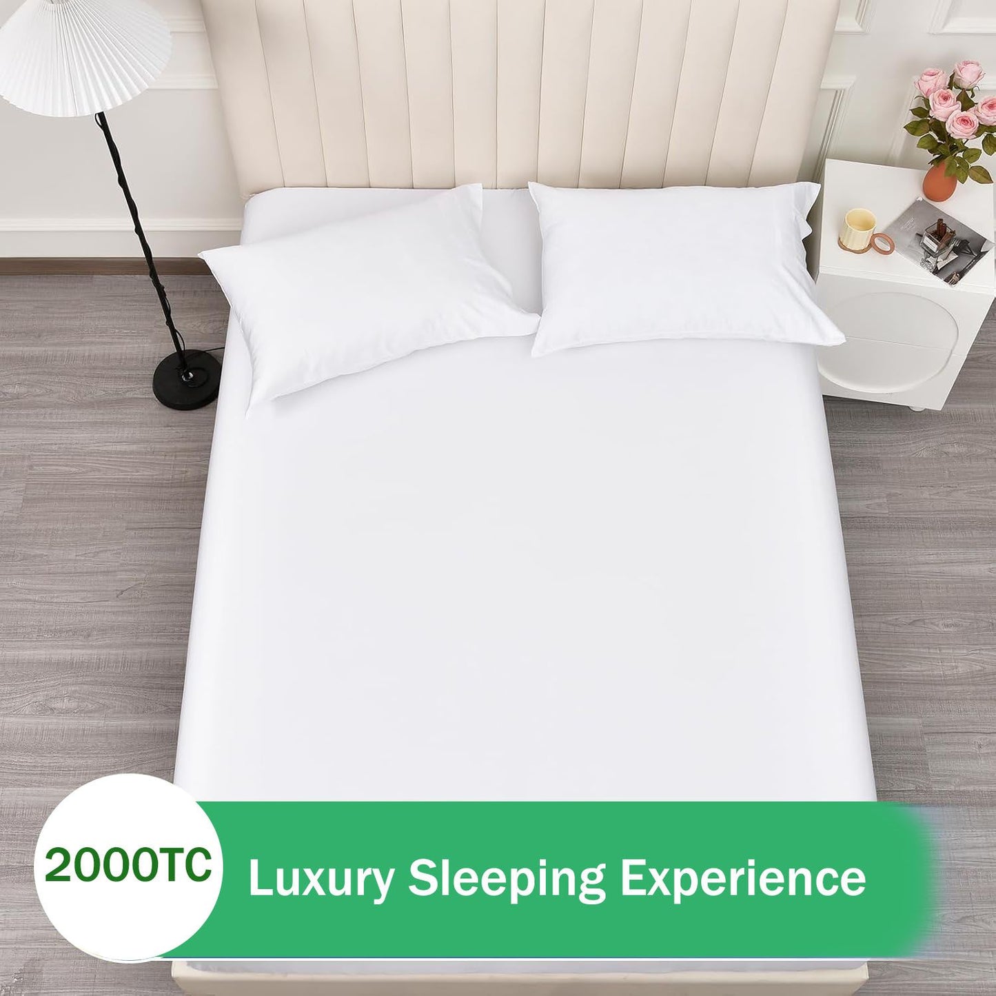 2 Piece Fitted Sheet Set- Fitted Sheet & Pillowcases -Breathable Bedding - Wrinkle, Fade, Stain Resistant- 40cm Deep Pocket Fitted Bed Sheet Set(White,Single)