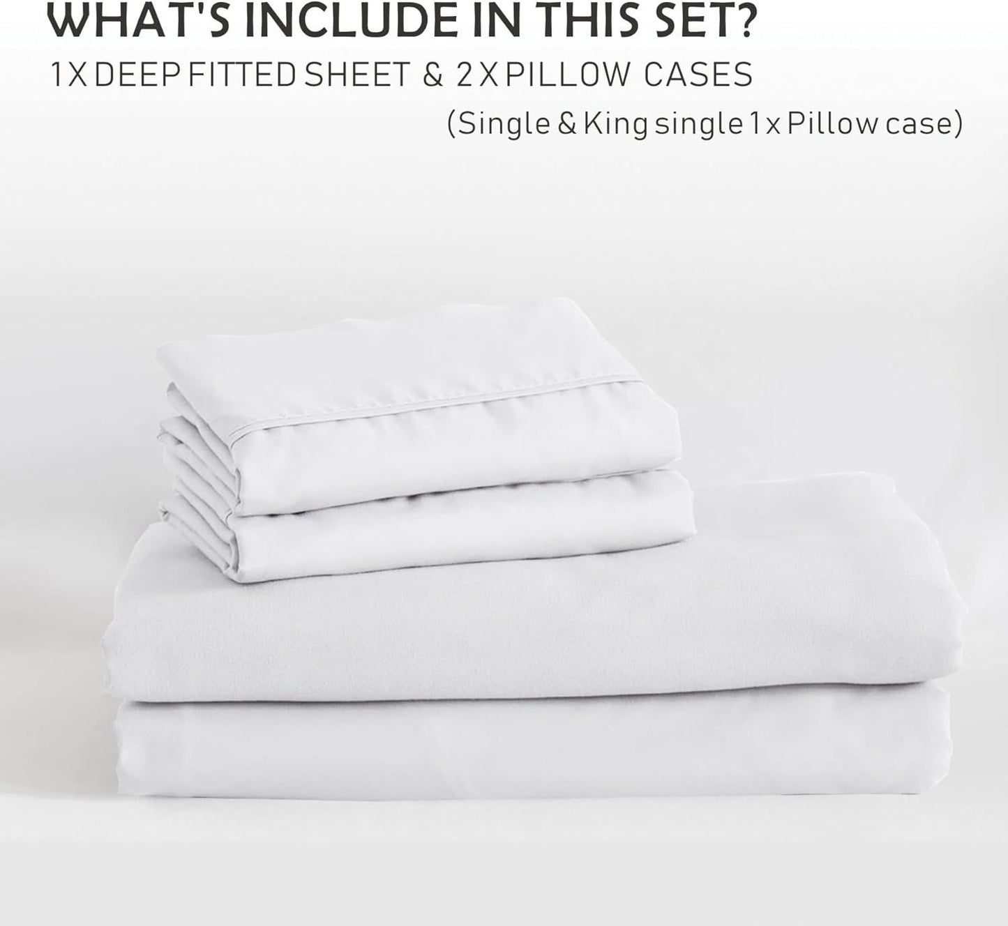 2 Piece Fitted Sheet Set- Fitted Sheet & Pillowcases -Breathable Bedding - Wrinkle, Fade, Stain Resistant- 40cm Deep Pocket Fitted Bed Sheet Set(White,Single)
