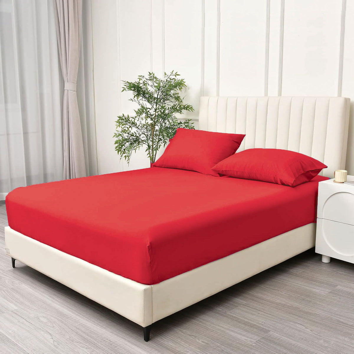 2 Piece Fitted Sheet Set- Fitted Sheet & Pillowcases -Breathable Bedding - Wrinkle, Fade, Stain Resistant- 40cm Deep Pocket Fitted Bed Sheet Set(Red,Single)