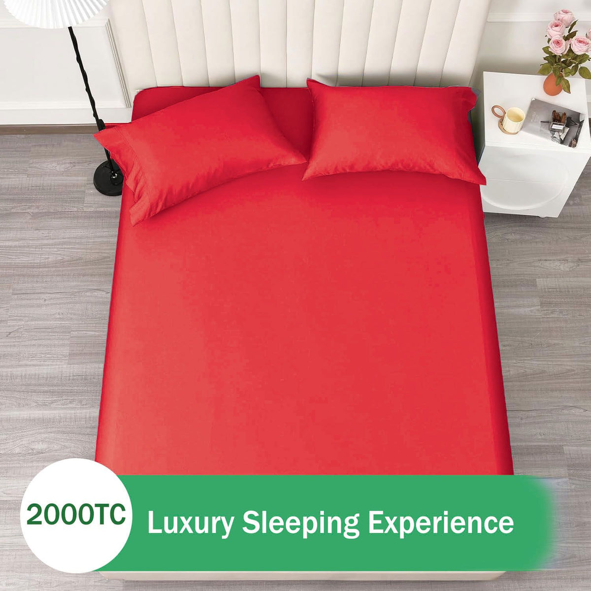 2 Piece Fitted Sheet Set- Fitted Sheet & Pillowcases -Breathable Bedding - Wrinkle, Fade, Stain Resistant- 40cm Deep Pocket Fitted Bed Sheet Set(Red,Single)