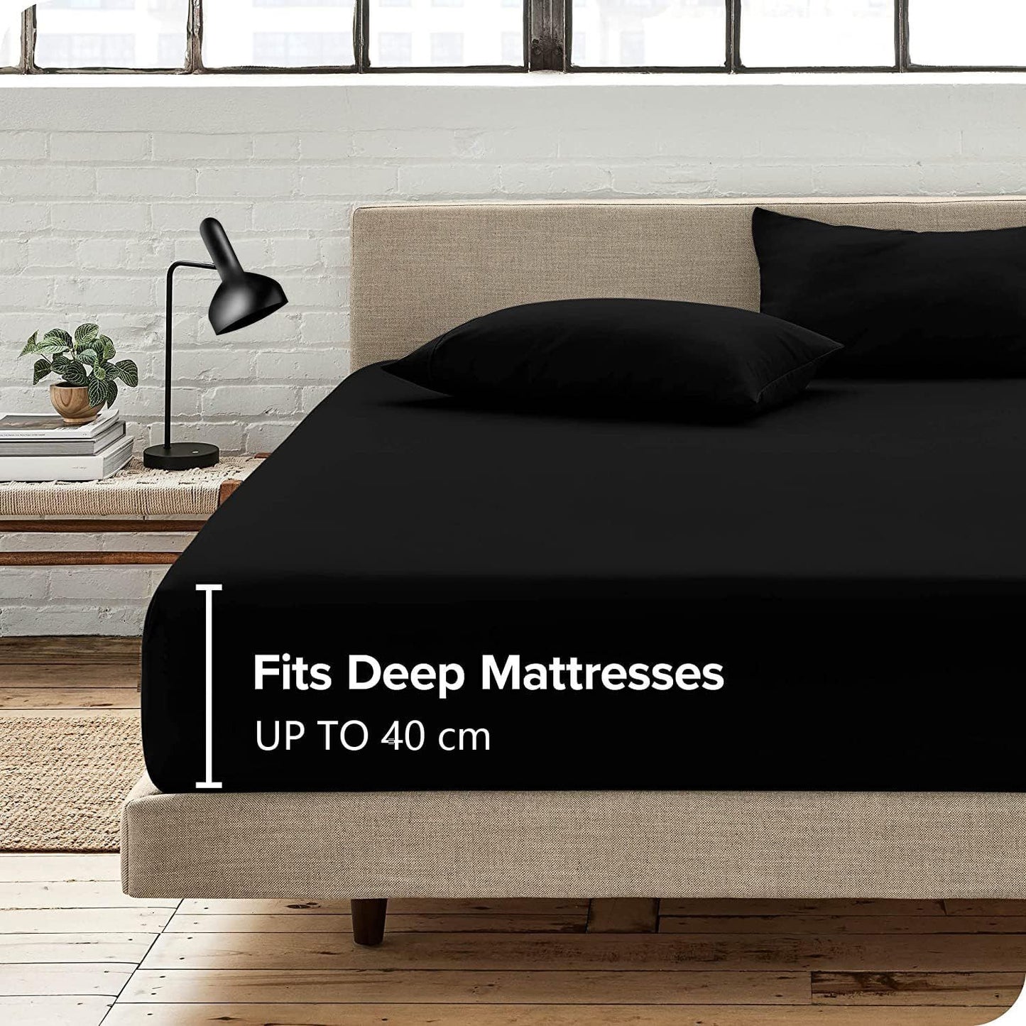 2 Piece Fitted Sheet Set- Fitted Sheet & Pillowcases -Breathable Bedding - Wrinkle, Fade, Stain Resistant- 40cm Deep Pocket Fitted Bed Sheet Set(Black,Single)