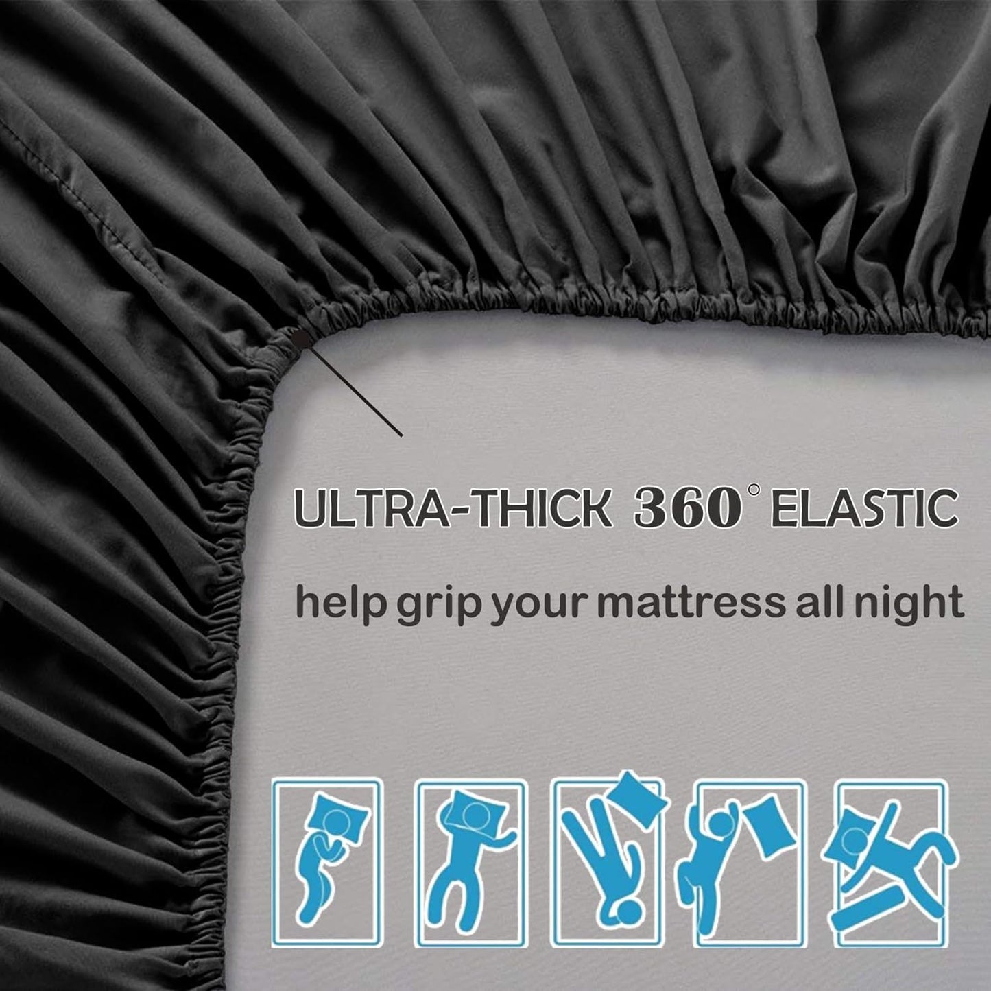 2 Piece Fitted Sheet Set- Fitted Sheet & Pillowcases -Breathable Bedding - Wrinkle, Fade, Stain Resistant- 40cm Deep Pocket Fitted Bed Sheet Set(Black,Single)