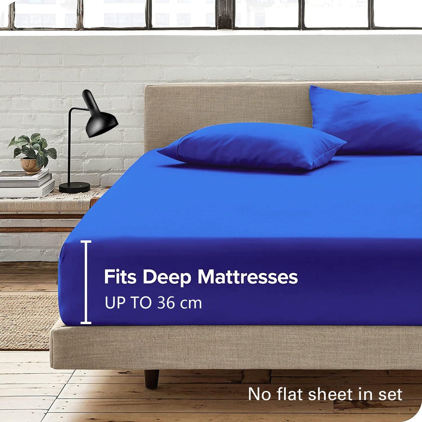 2 Piece Fitted Sheet Set- Fitted Sheet & Pillowcases -Breathable Bedding - Wrinkle, Fade, Stain Resistant- 40cm Deep Pocket Fitted Bed Sheet Set(Royal blue,Single)