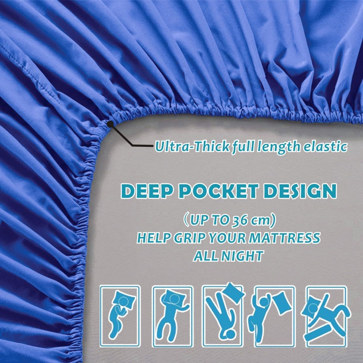 2 Piece Fitted Sheet Set- Fitted Sheet & Pillowcases -Breathable Bedding - Wrinkle, Fade, Stain Resistant- 40cm Deep Pocket Fitted Bed Sheet Set(Royal blue,Single)