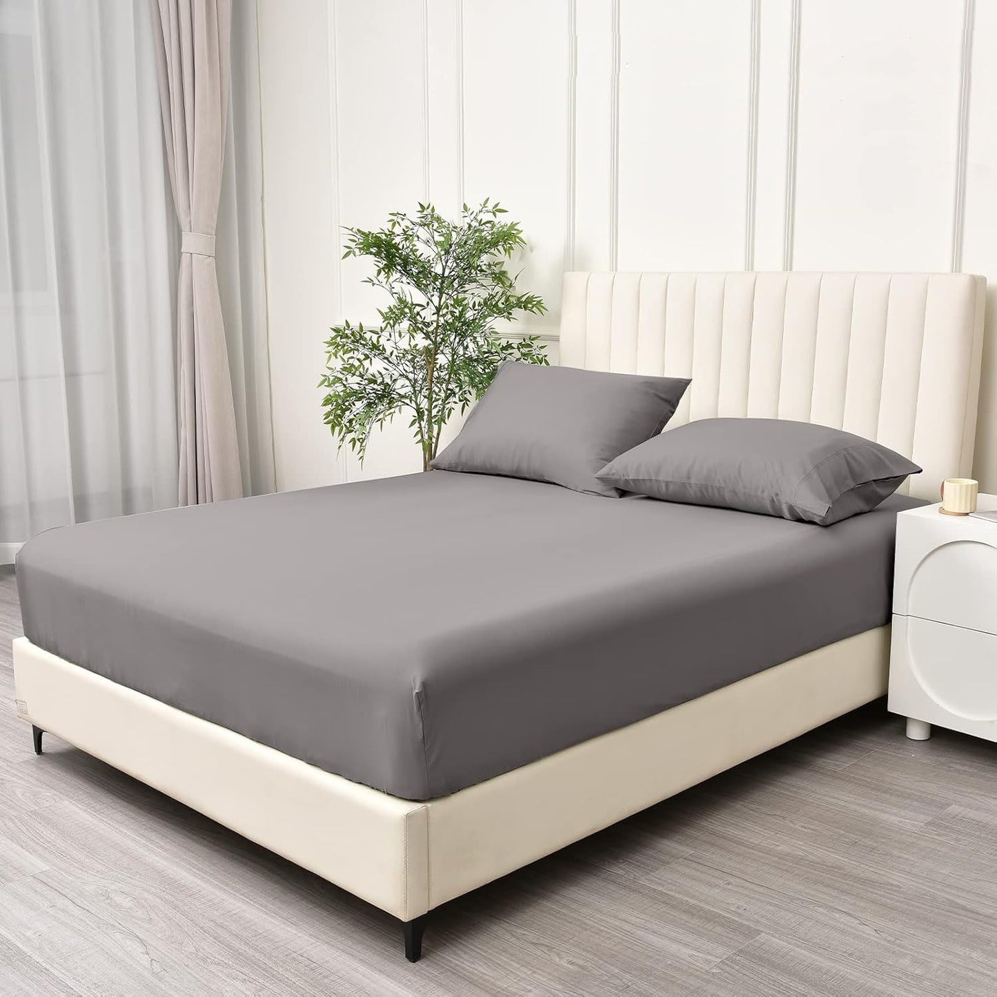 2 Piece Fitted Sheet Set- Fitted Sheet & Pillowcases -Breathable Bedding - Wrinkle, Fade, Stain Resistant- 40cm Deep Pocket Fitted Bed Sheet Set(Grey,Single)