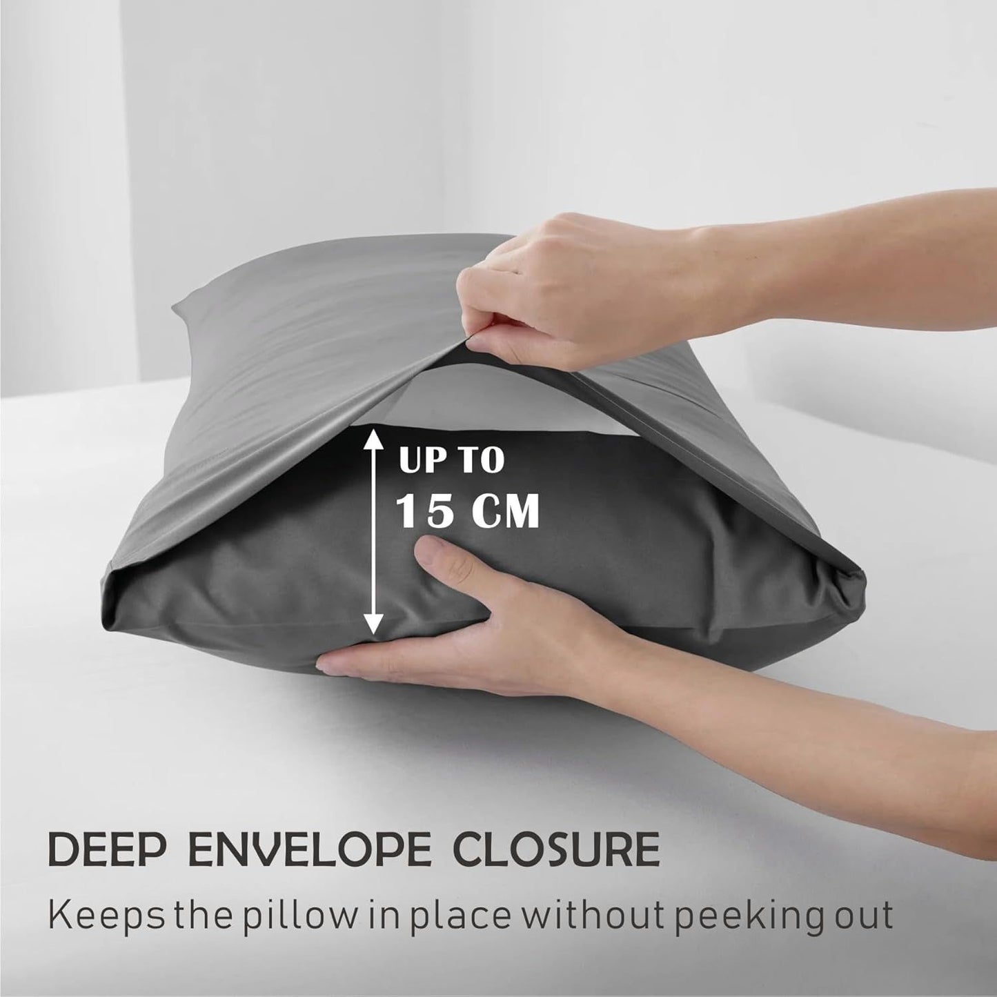 2 Piece Fitted Sheet Set- Fitted Sheet & Pillowcases -Breathable Bedding - Wrinkle, Fade, Stain Resistant- 40cm Deep Pocket Fitted Bed Sheet Set(Grey,Single)