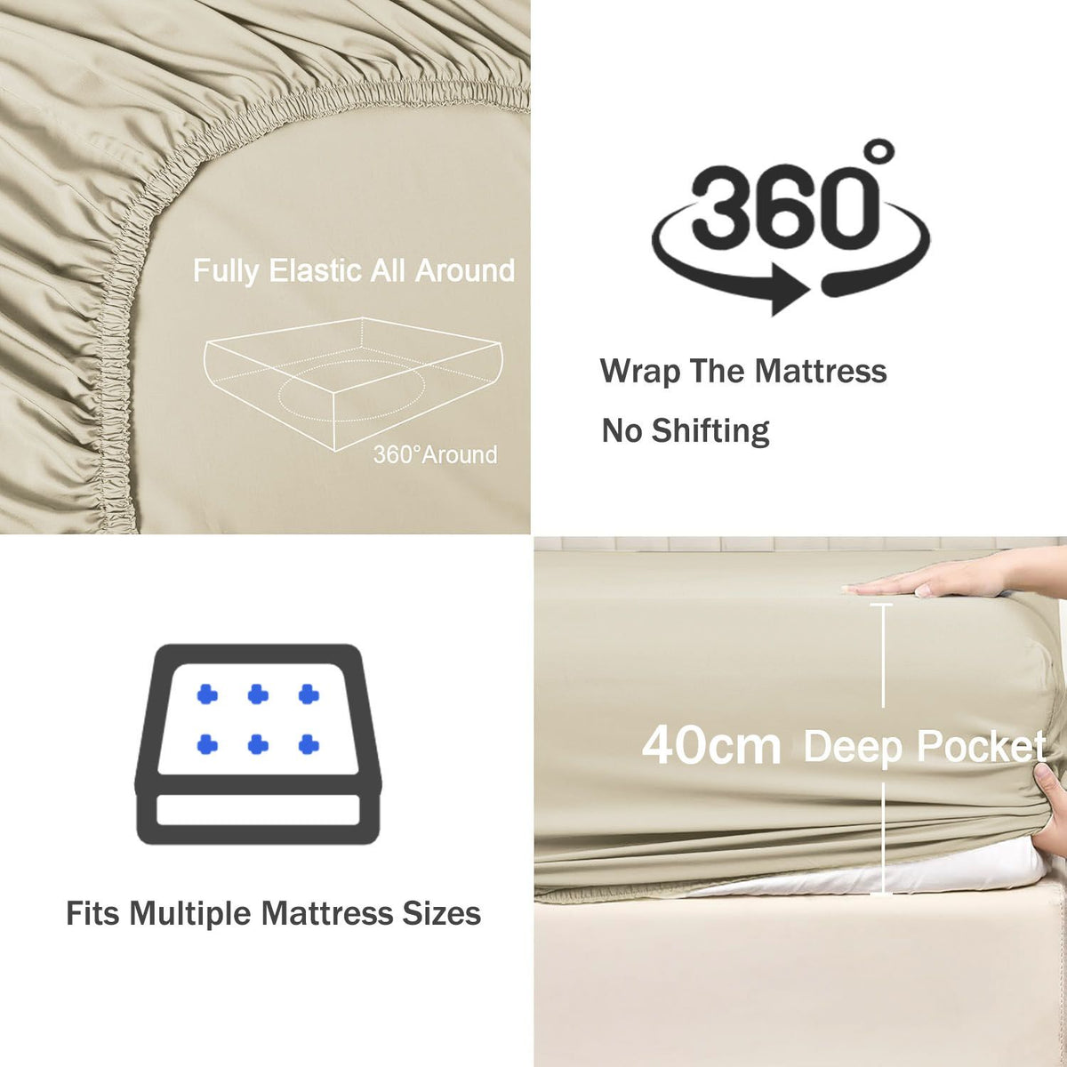 2 Piece Fitted Sheet Set- Fitted Sheet & Pillowcases -Breathable Bedding - Wrinkle, Fade, Stain Resistant- 40cm Deep Pocket Fitted Bed Sheet Set(Cream White,Single)