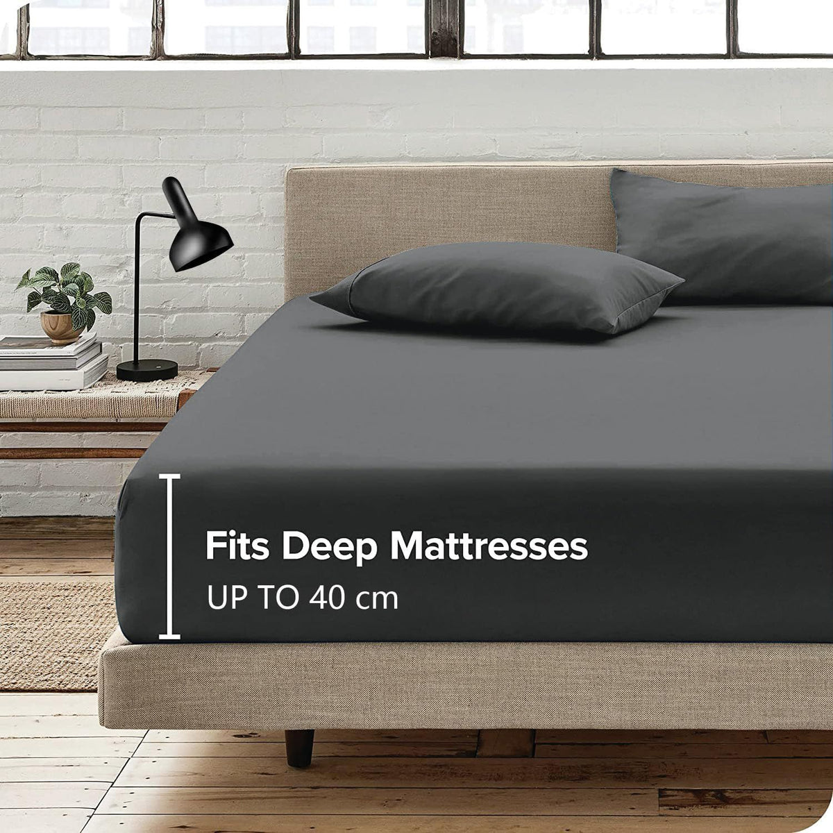 2 Piece Fitted Sheet Set- Fitted Sheet & Pillowcases -Breathable Bedding - Wrinkle, Fade, Stain Resistant- 40cm Deep Pocket Fitted Bed Sheet Set(Dark gray,Single)