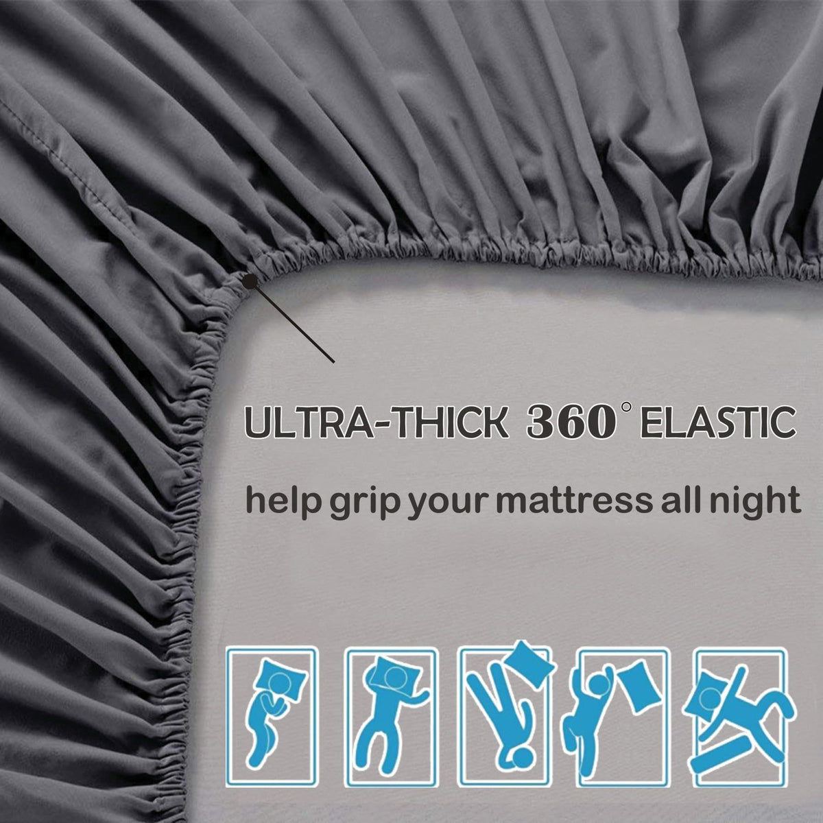 2 Piece Fitted Sheet Set- Fitted Sheet & Pillowcases -Breathable Bedding - Wrinkle, Fade, Stain Resistant- 40cm Deep Pocket Fitted Bed Sheet Set(Dark gray,Single)
