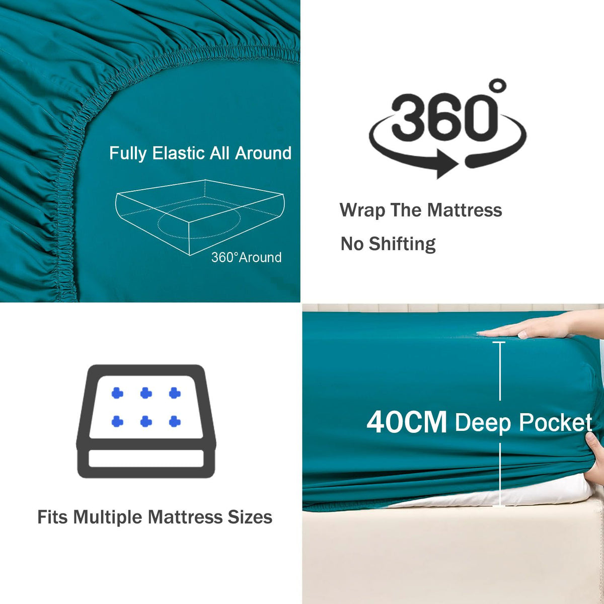 2 Piece Fitted Sheet Set- Fitted Sheet & Pillowcases -Breathable Bedding - Wrinkle, Fade, Stain Resistant- 40cm Deep Pocket Fitted Bed Sheet Set(Biscay blue,Single)
