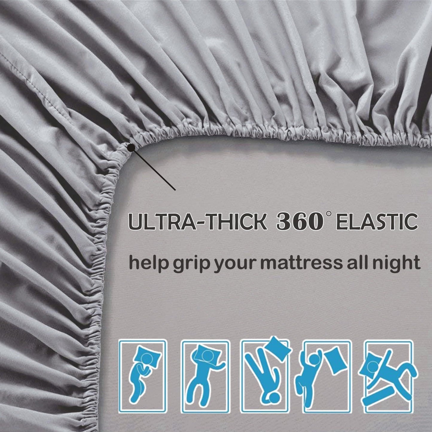 2 Piece Fitted Sheet Set- Fitted Sheet & Pillowcases -Breathable Bedding - Wrinkle, Fade, Stain Resistant- 40cm Deep Pocket Fitted Bed Sheet Set(Silver-gray,Single)