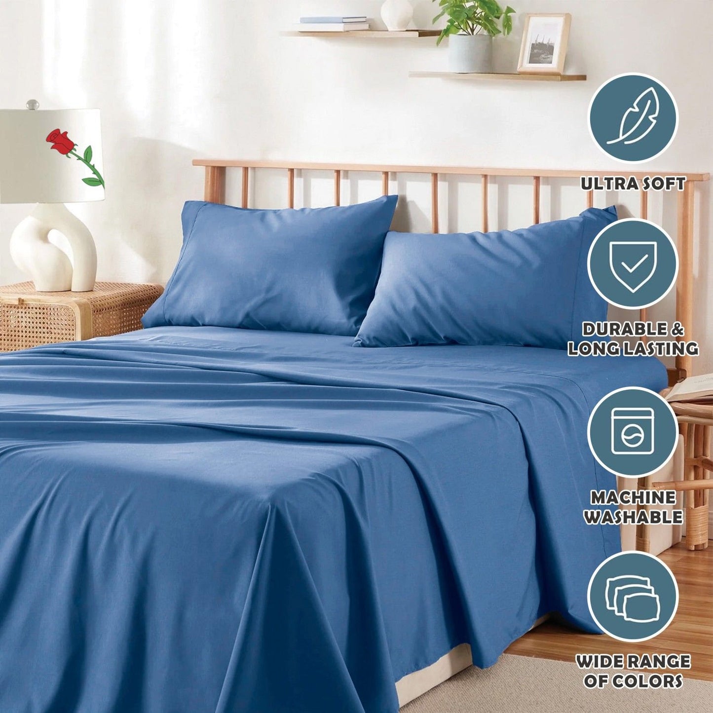 3 Piece Bed Sheet Set- Bedding Sheets & Pillowcases -Breathable Bedding - Wrinkle, Fade, Stain Resistant-Deep Pocket Flat Fitted Bed Sheet Set(Ocean,Single)