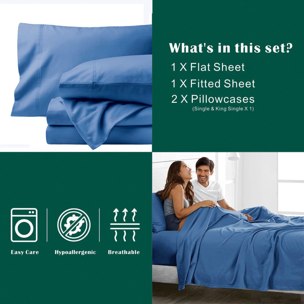 3 Piece Bed Sheet Set- Bedding Sheets & Pillowcases -Breathable Bedding - Wrinkle, Fade, Stain Resistant-Deep Pocket Flat Fitted Bed Sheet Set(Ocean,Single)