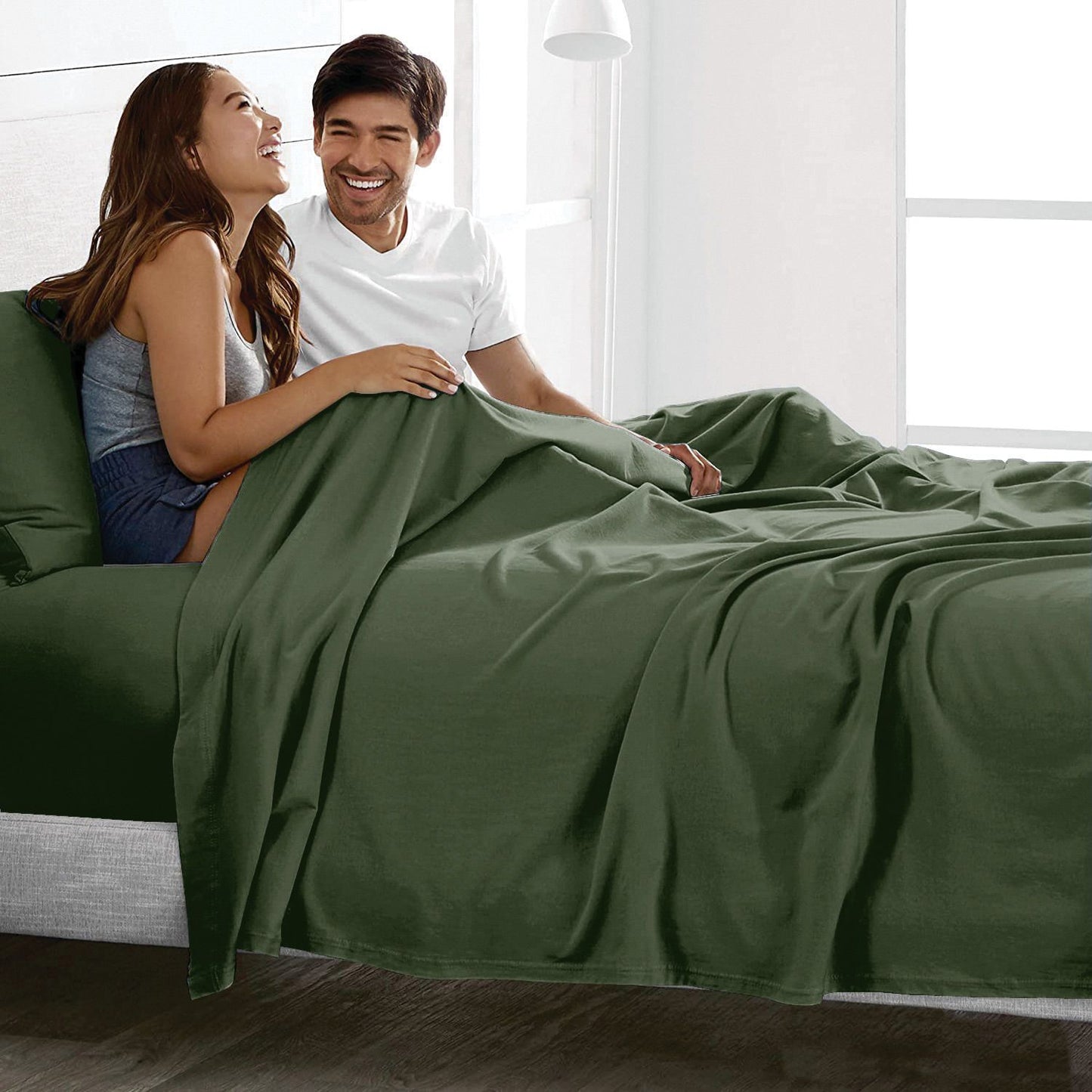 3 Piece Bed Sheet Set- Bedding Sheets & Pillowcases -Breathable Bedding - Wrinkle, Fade, Stain Resistant-Deep Pocket Flat Fitted Bed Sheet Set(Olive green,Single)