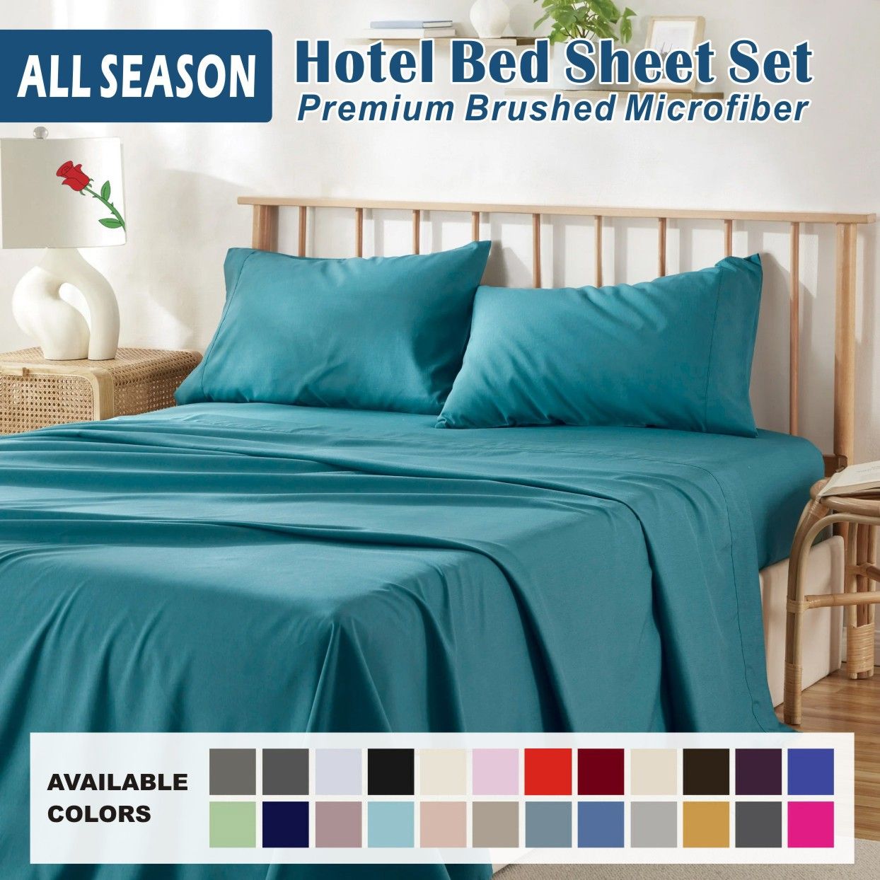 3 Piece Bed Sheet Set- Bedding Sheets & Pillowcases -Breathable Bedding - Wrinkle, Fade, Stain Resistant-Deep Pocket Flat Fitted Bed Sheet Set(Biscay blue,Single)