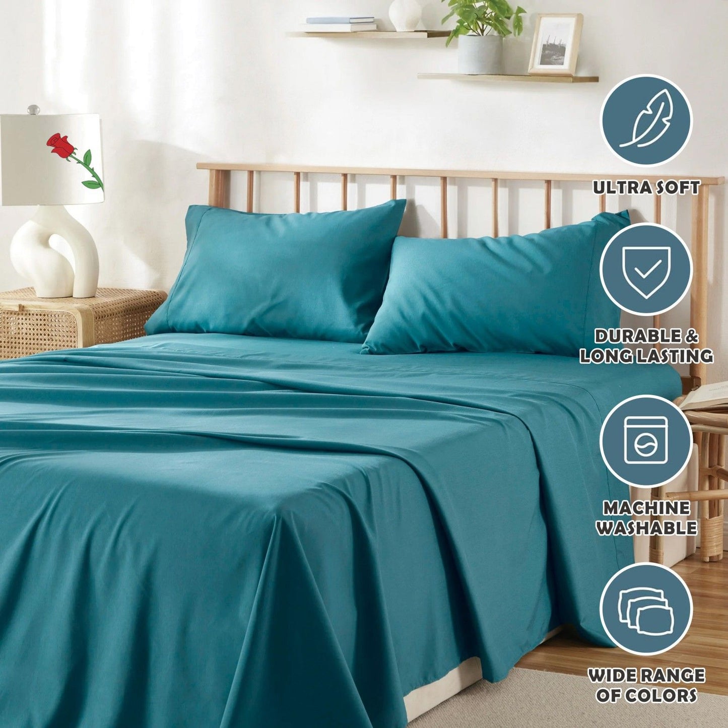 3 Piece Bed Sheet Set- Bedding Sheets & Pillowcases -Breathable Bedding - Wrinkle, Fade, Stain Resistant-Deep Pocket Flat Fitted Bed Sheet Set(Biscay blue,Single)