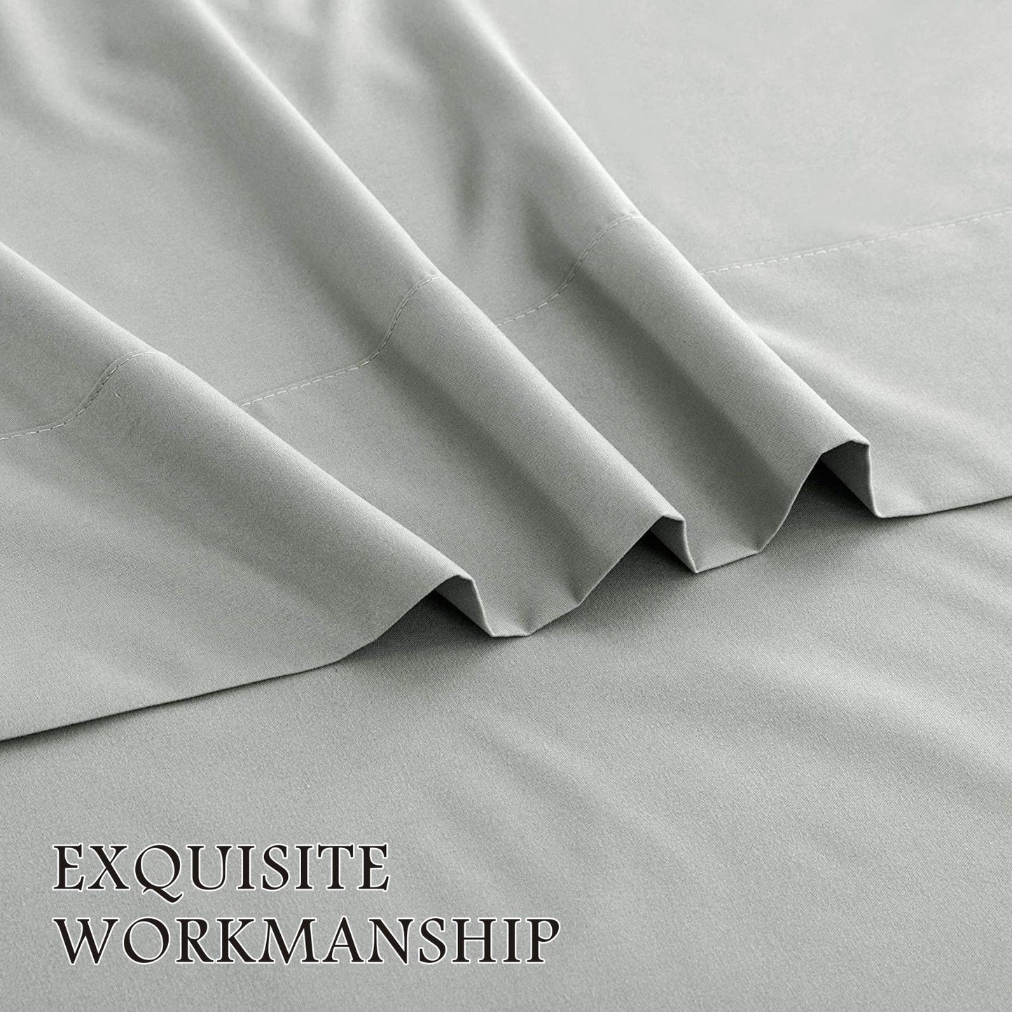 3 Piece Bed Sheet Set- Bedding Sheets & Pillowcases -Breathable Bedding - Wrinkle, Fade, Stain Resistant-Deep Pocket Flat Fitted Bed Sheet Set(Silver-gray,Single)