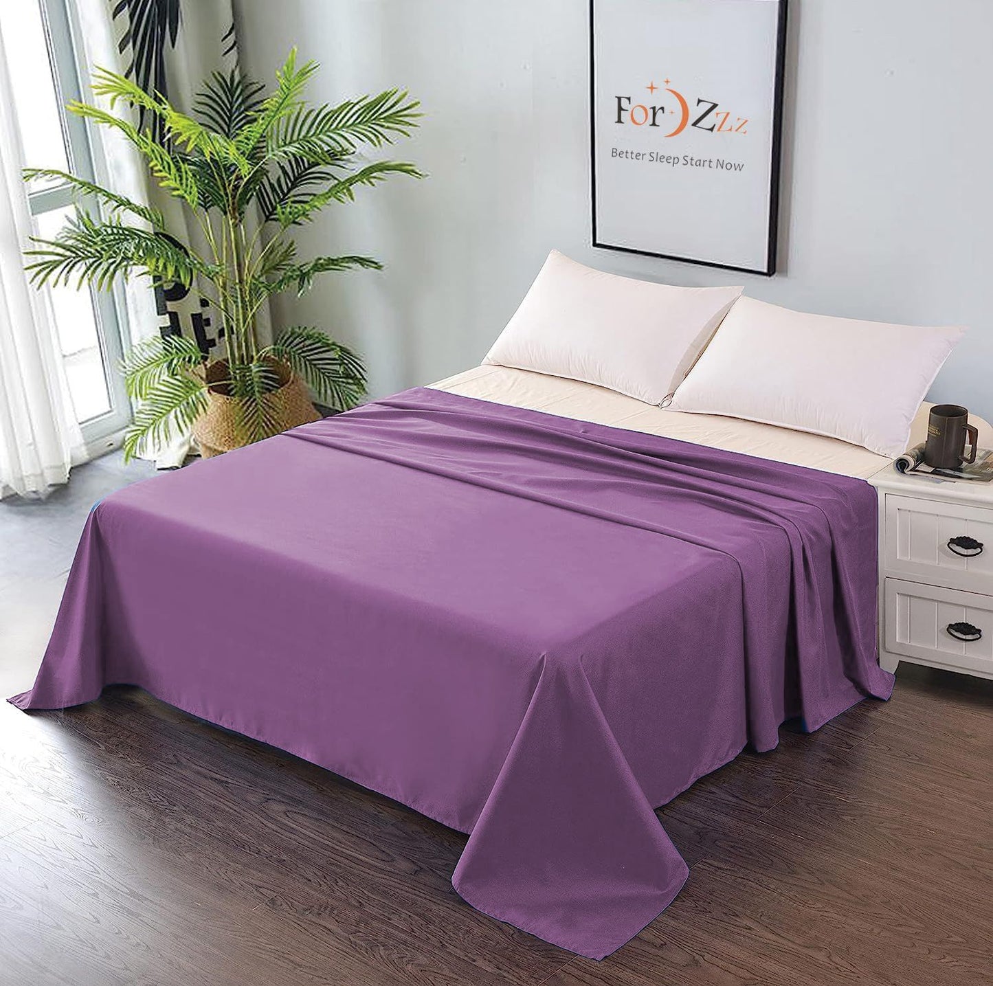 Elegant Comfort Premium Hotel Quality 1-Piece Single Flat Sheet, Luxury and Softest 2000 Thread Count Bedding Flat Sheet(Single,Purple)