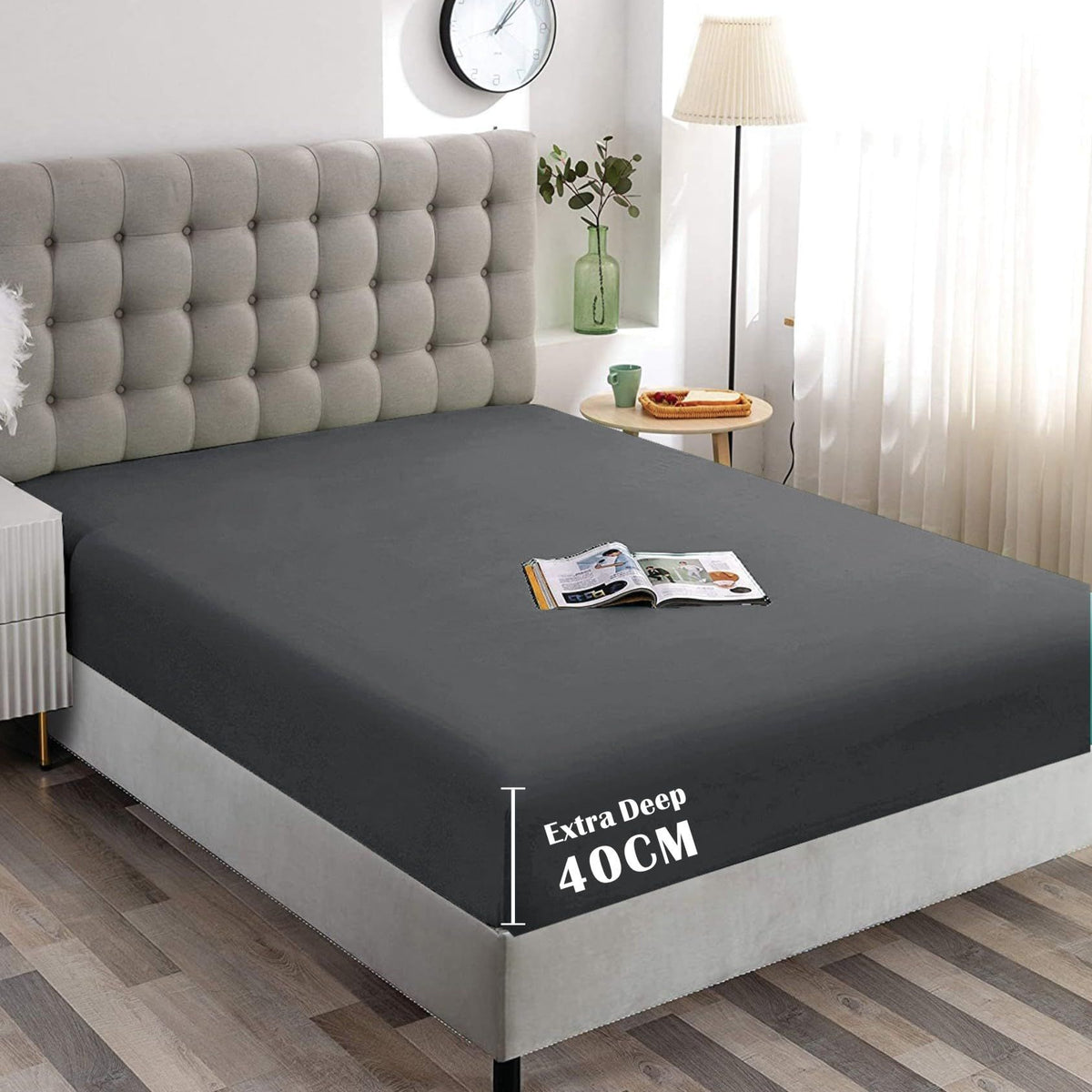 Hotel Quality Fitted Sheet - 1 Piece Fitted Sheet  -Breathable Bedding - Wrinkle, Fade, Stain Resistant- 16inch/40cm Deep Pocket Fitted Bed Sheet-Wrinkle and Fade Resistant,(Dark gray,Single)