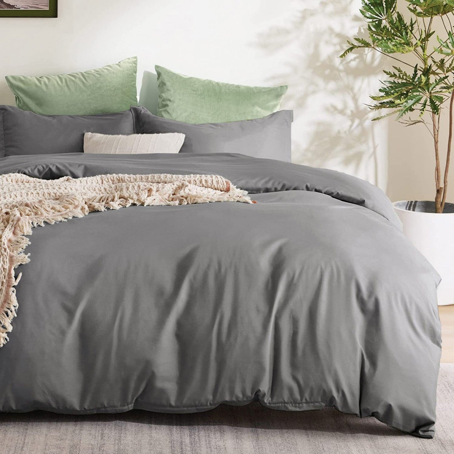 3 Piece Hotel Soft Microfiber Quilt Cover Set-2000TC Duvet/Donna Cover Set & Pillowcases -1 Quilt Cover Zipper Closure & 1 x Pillowcases-Breathable Bedding - Wrinkle, Fade, Stain Resistant(Grey,Super King)