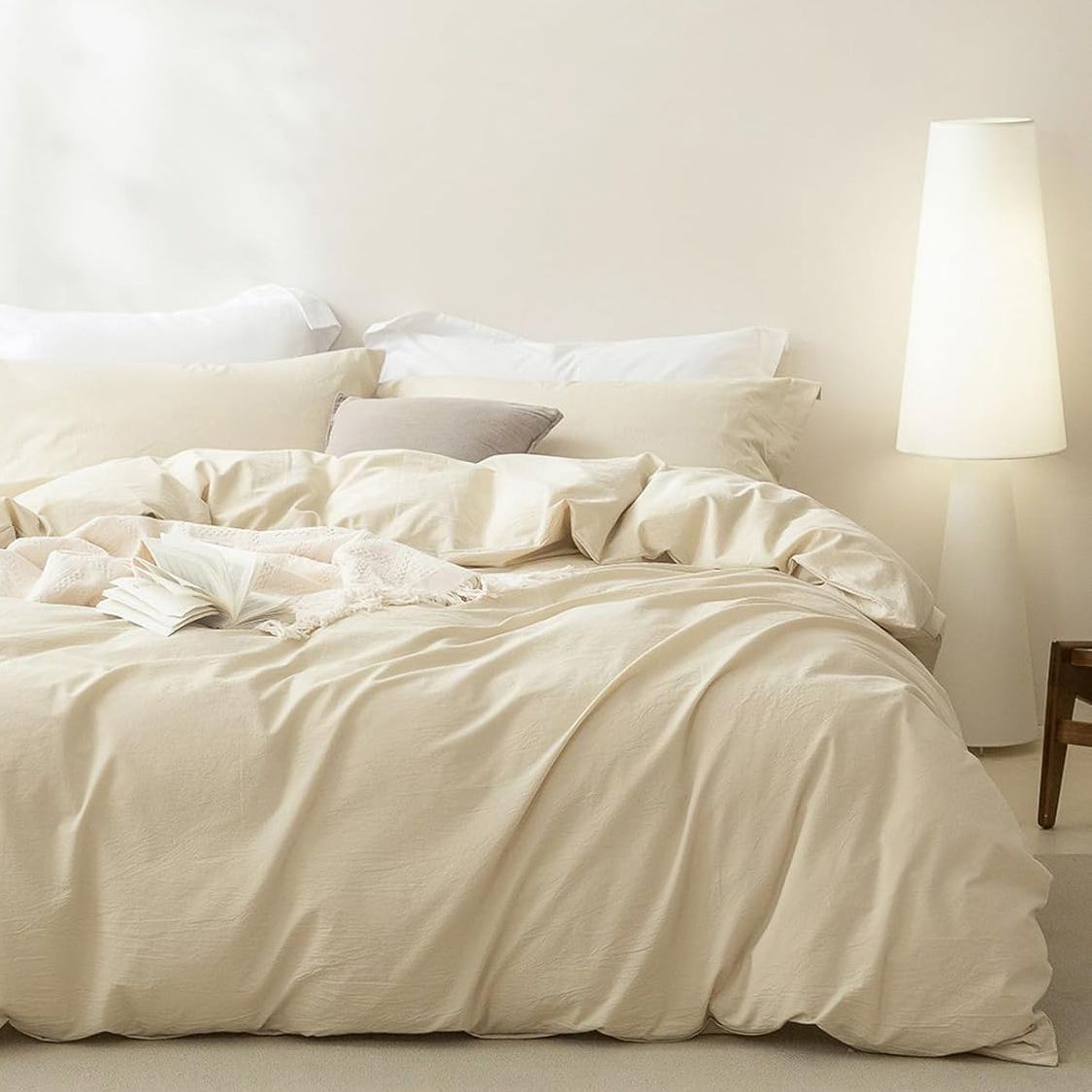 3 Piece Hotel Soft Microfiber Quilt Cover Set-2000TC Duvet/Donna Cover Set & Pillowcases -1 Quilt Cover Zipper Closure & 1 x Pillowcases-Breathable Bedding - Wrinkle, Fade, Stain Resistant(Cream White,Super King)
