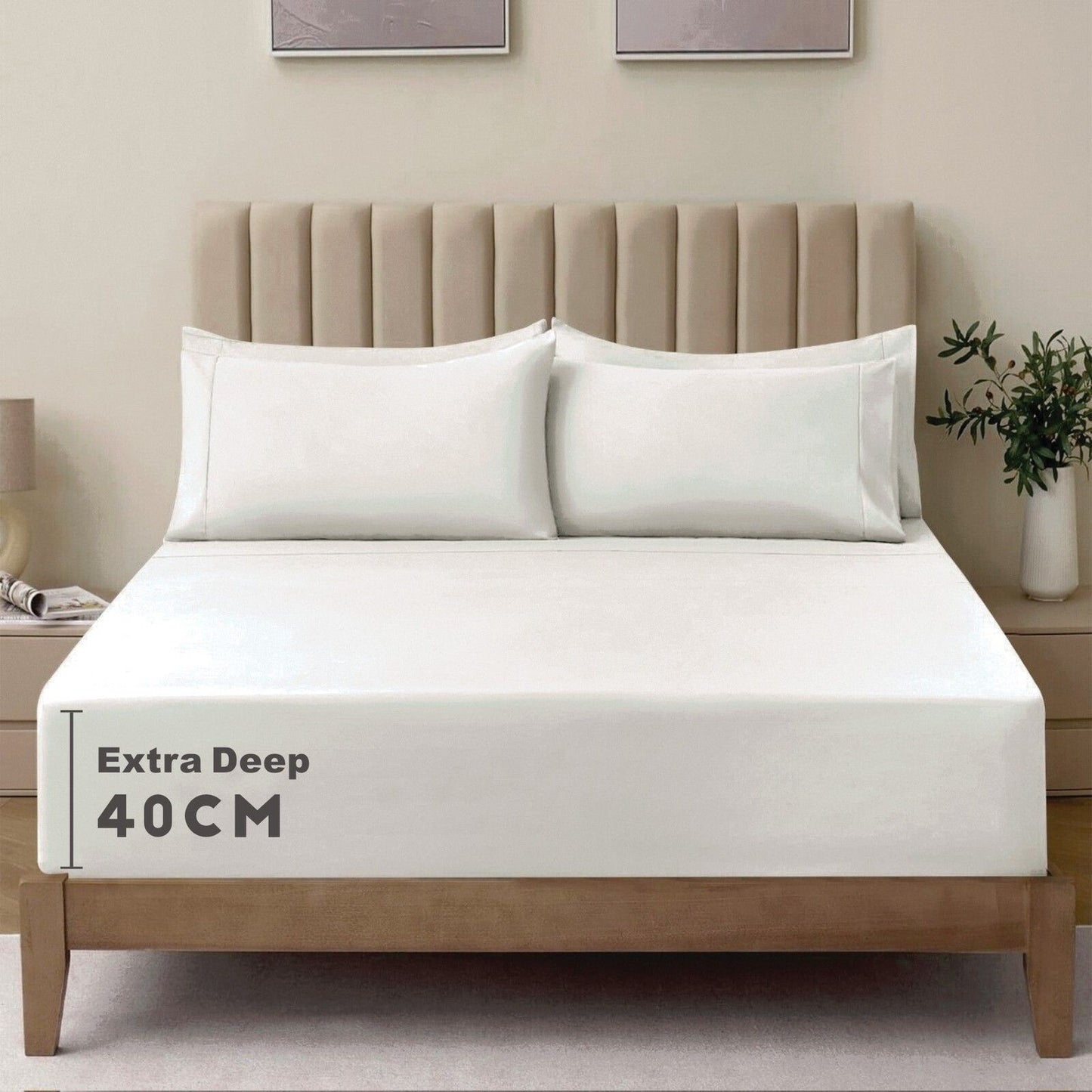 3 Piece Fitted Sheet Set- Fitted Sheet & Pillowcases -Breathable Bedding - Wrinkle, Fade, Stain Resistant- 40cm Deep Pocket Fitted Bed Sheet Set(Raw white,Super King)