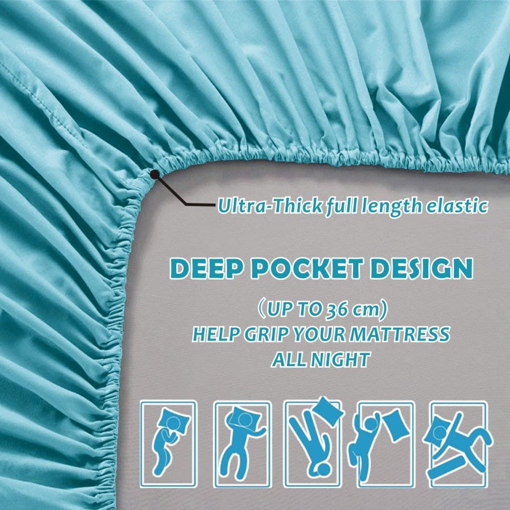 3 Piece Fitted Sheet Set- Fitted Sheet & Pillowcases -Breathable Bedding - Wrinkle, Fade, Stain Resistant- 40cm Deep Pocket Fitted Bed Sheet Set(Ice blue,Super King)