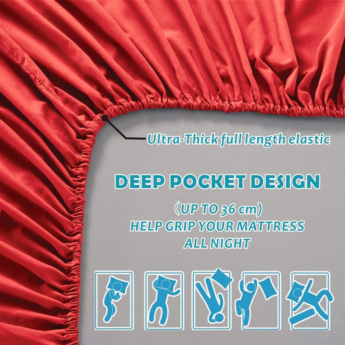 3 Piece Fitted Sheet Set- Fitted Sheet & Pillowcases -Breathable Bedding - Wrinkle, Fade, Stain Resistant- 40cm Deep Pocket Fitted Bed Sheet Set(Red,Super King)