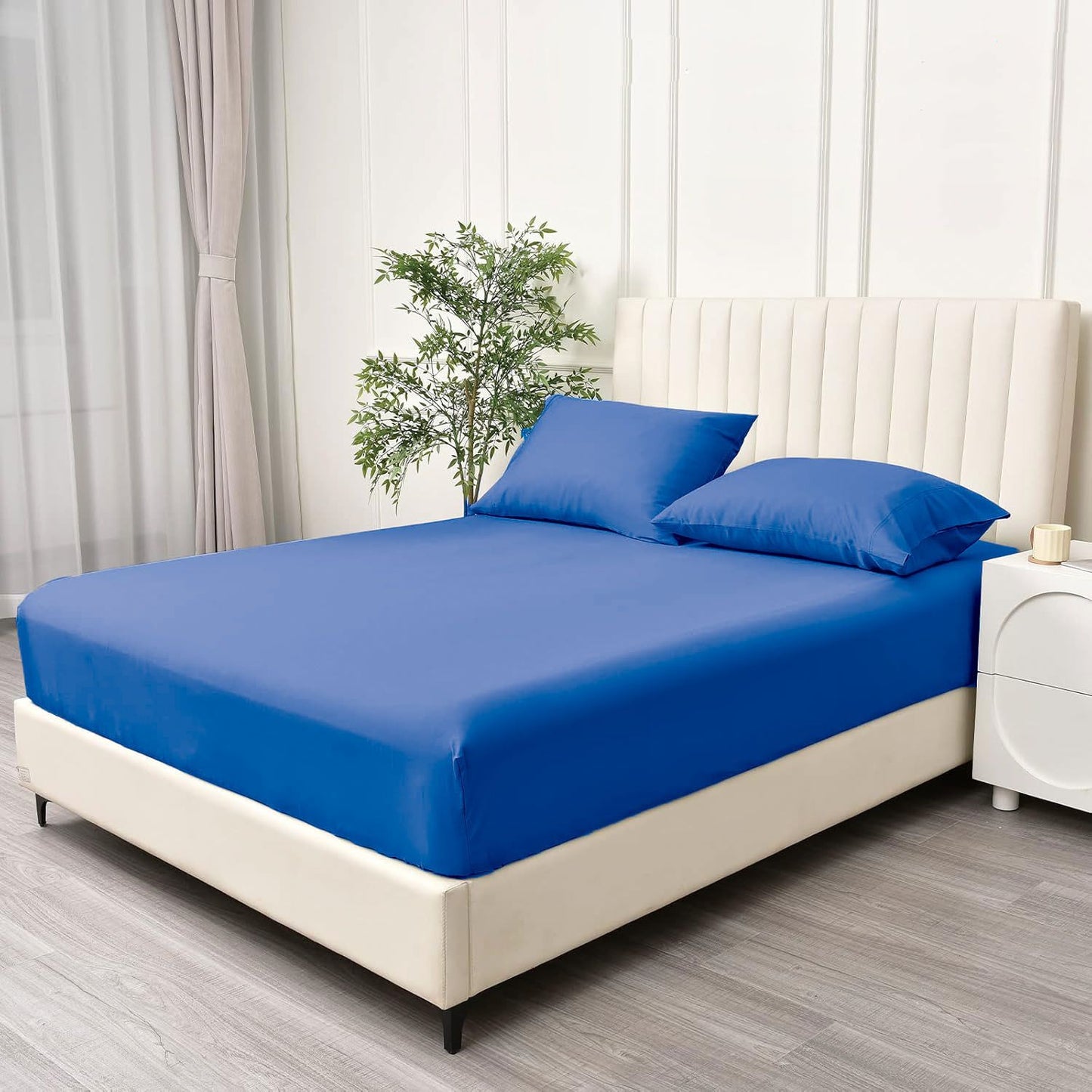 3 Piece Fitted Sheet Set- Fitted Sheet & Pillowcases -Breathable Bedding - Wrinkle, Fade, Stain Resistant- 40cm Deep Pocket Fitted Bed Sheet Set(Royal blue,Super King)