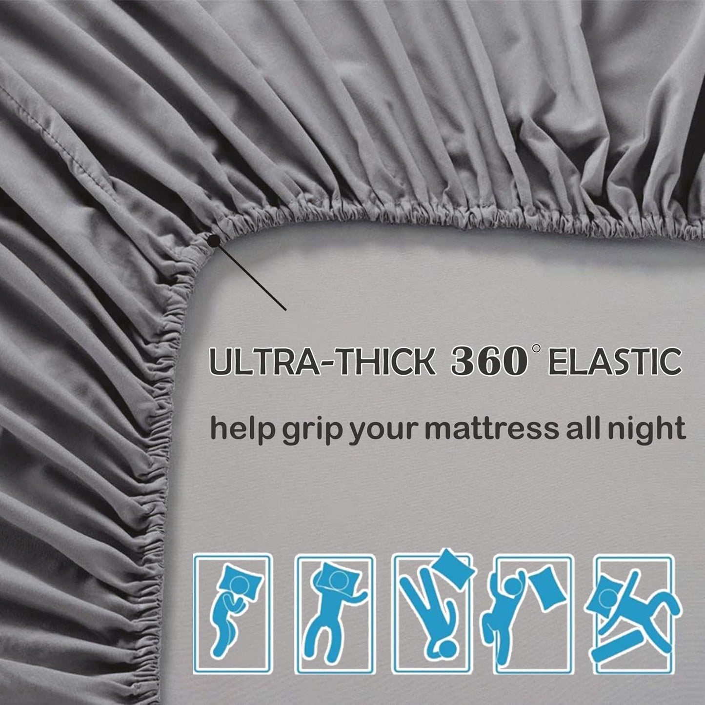 3 Piece Fitted Sheet Set- Fitted Sheet & Pillowcases -Breathable Bedding - Wrinkle, Fade, Stain Resistant- 40cm Deep Pocket Fitted Bed Sheet Set(Grey,Super King)