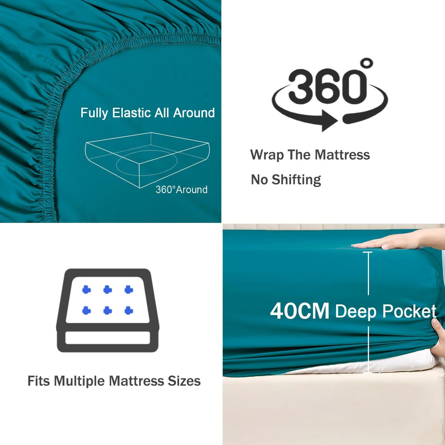 3 Piece Fitted Sheet Set- Fitted Sheet & Pillowcases -Breathable Bedding - Wrinkle, Fade, Stain Resistant- 40cm Deep Pocket Fitted Bed Sheet Set(Biscay blue,Super King)