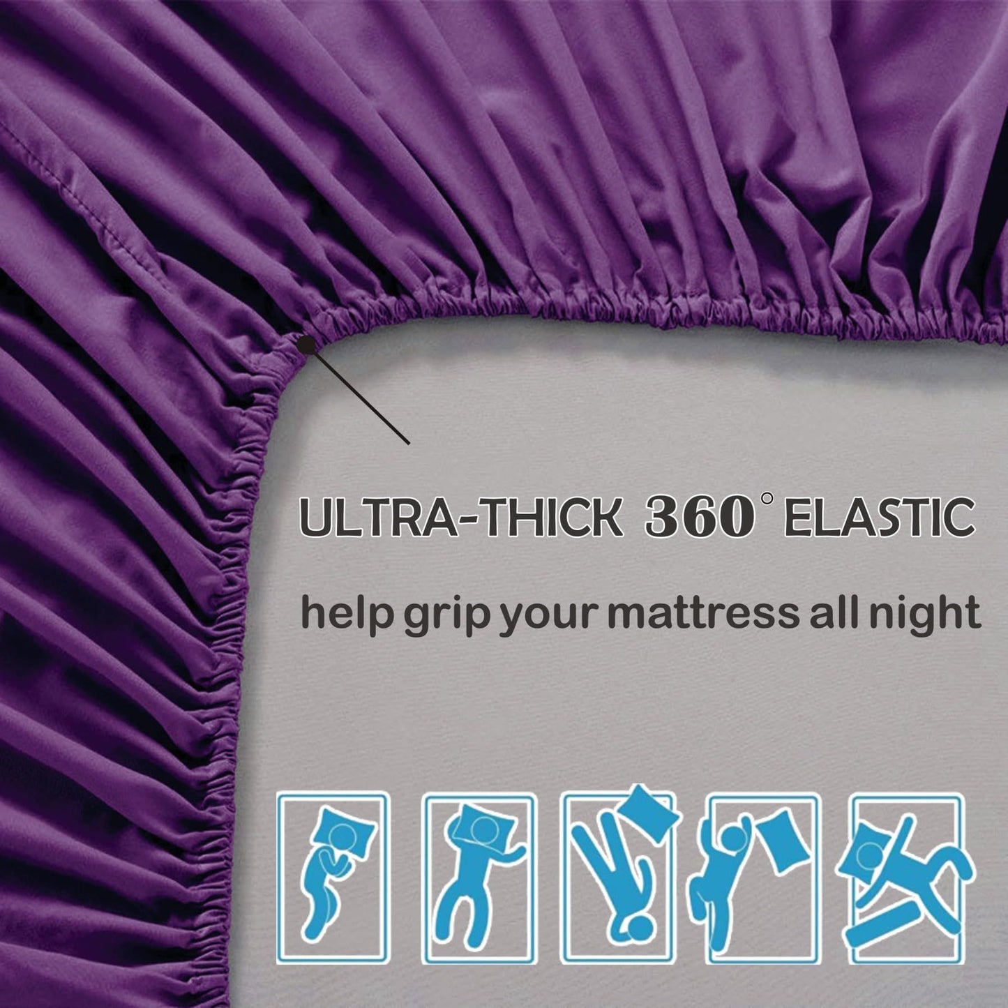 3 Piece Fitted Sheet Set- Fitted Sheet & Pillowcases -Breathable Bedding - Wrinkle, Fade, Stain Resistant- 40cm Deep Pocket Fitted Bed Sheet Set(Purple,Super King)