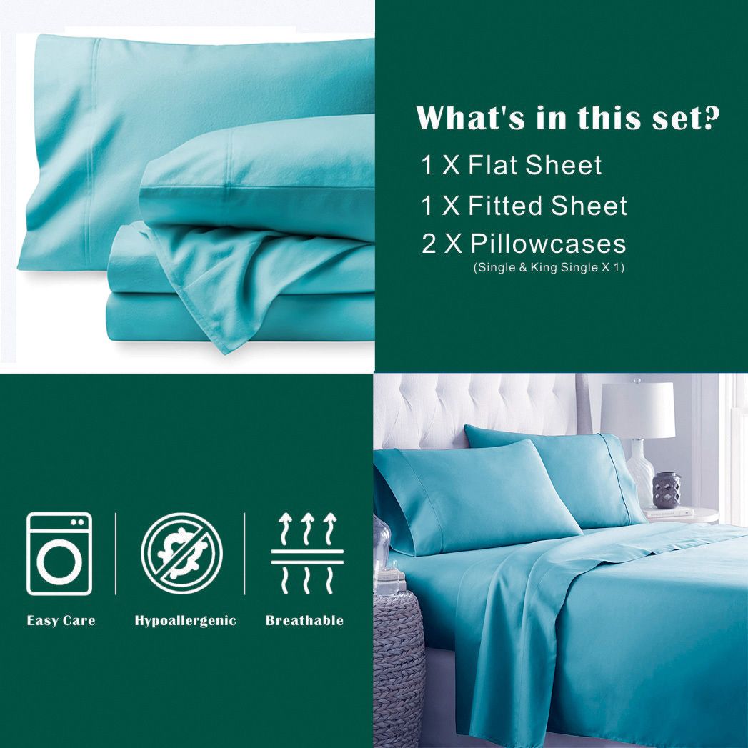 4 Piece Bed Sheet Set- Bedding Sheets & Pillowcases -Breathable Bedding - Wrinkle, Fade, Stain Resistant-Deep Pocket Flat Fitted Bed Sheet Set(Ice Blue,Super King)