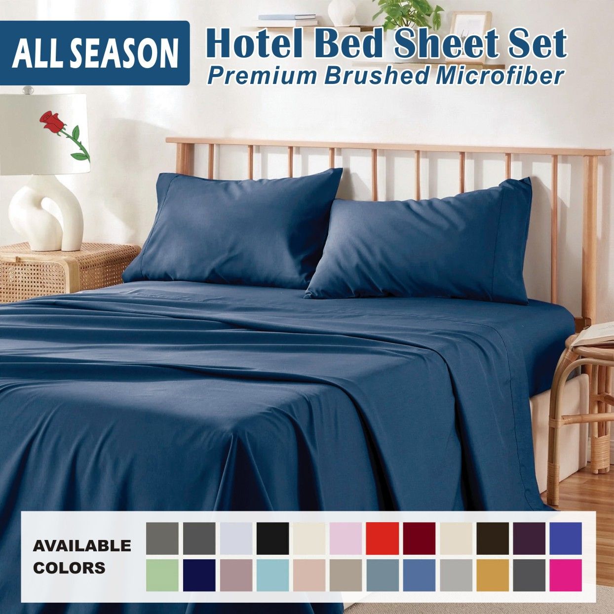 4 Piece Bed Sheet Set- Bedding Sheets & Pillowcases -Breathable Bedding - Wrinkle, Fade, Stain Resistant-Deep Pocket Flat Fitted Bed Sheet Set(Navy,Super King)