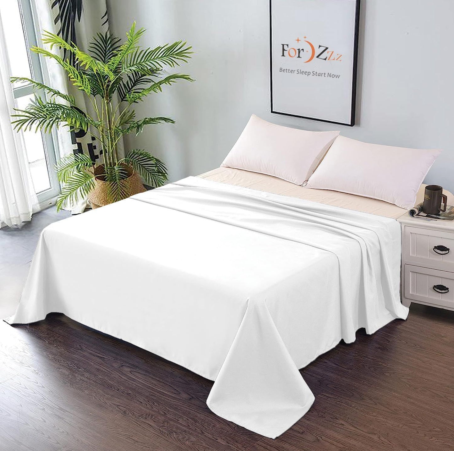 Elegant Comfort Premium Hotel Quality 1-Piece Super King Flat Sheet, Luxury and Softest 2000 Thread Count Bedding Flat Sheet(Super King,White)