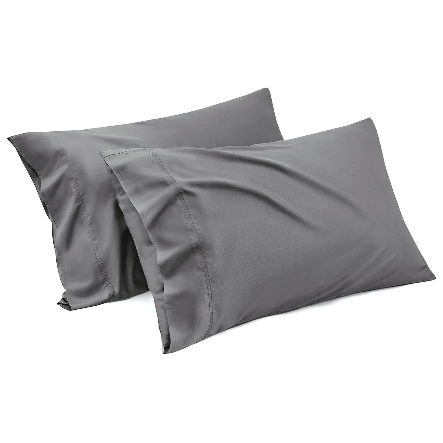 1000TC Ultra Soft Microfiber Pillowcases,Pair of Standard Pillow Covers,（Grey, Standard Size, 48x74 cm)
